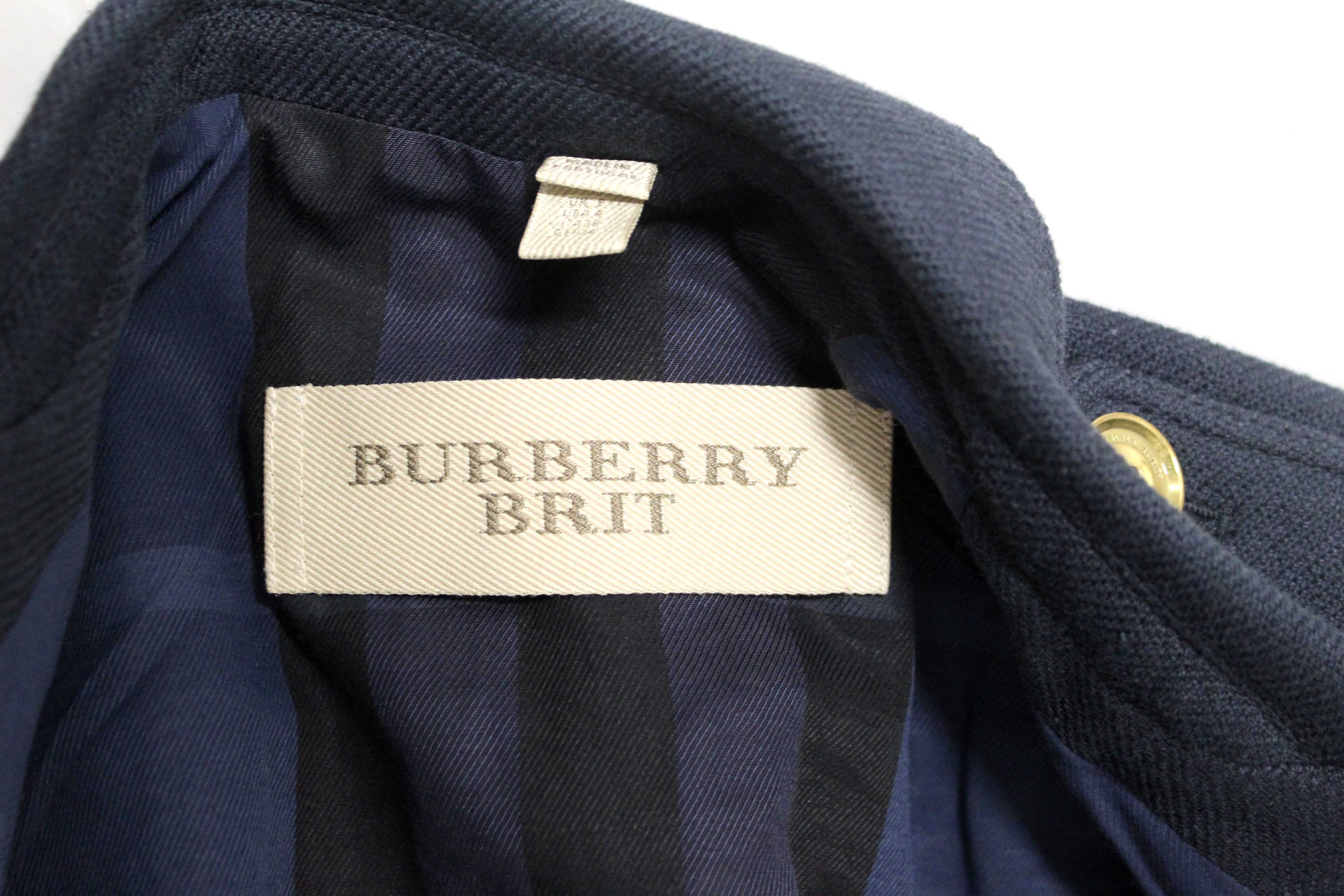 Authentic Burberry Navy Blue Brit Blazer Jacket size 4