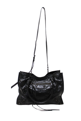 Authentic Balenciaga Black Arena Lambskin Leather Small Le City Tote Bag