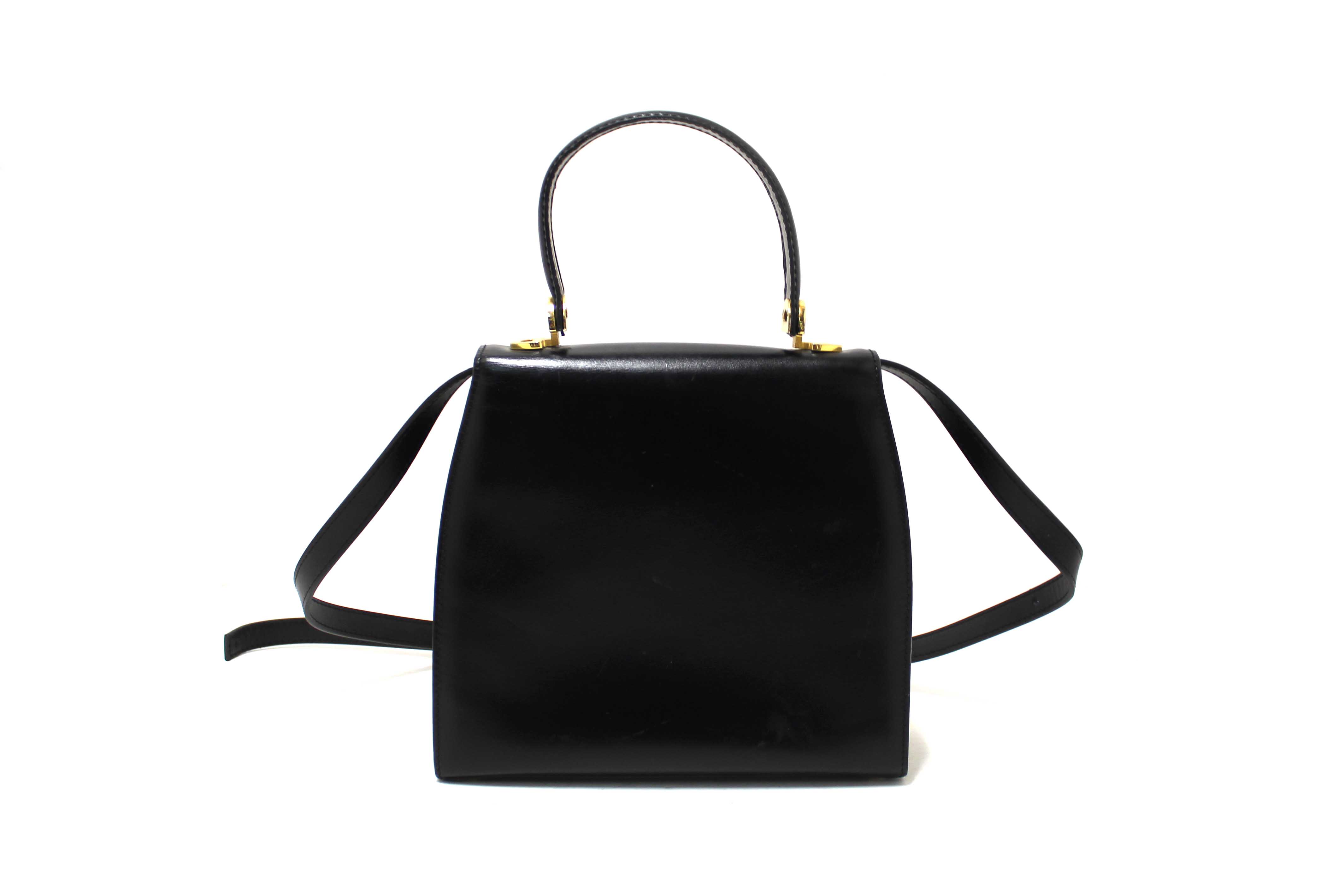 Authentic Celine Vintage Black Leather Top Handle Shoulder Bag
