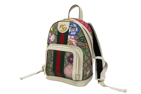 Authentic Gucci White Ophidia GG Supreme Flora Day Backpack