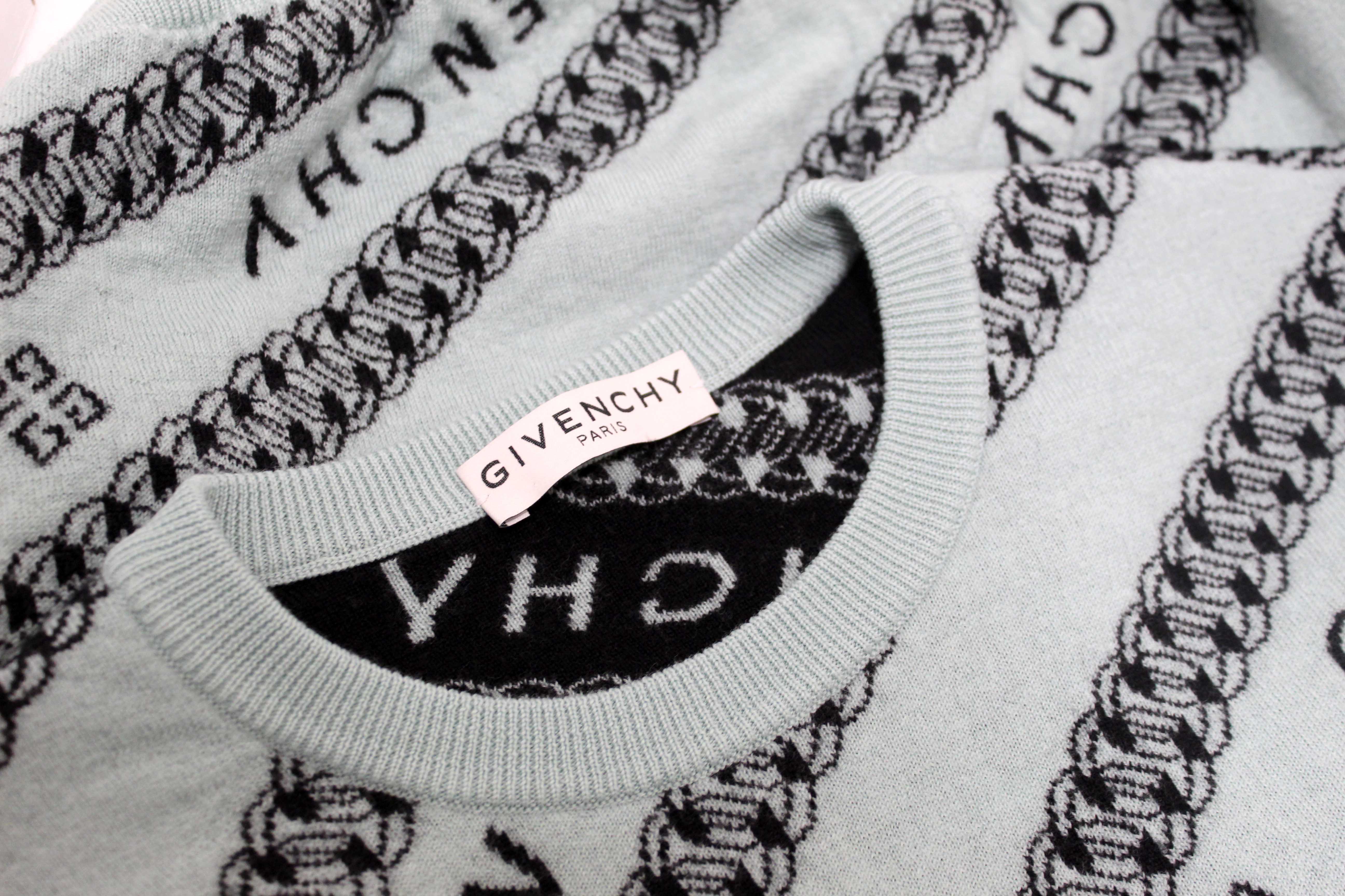 Authentic Givenchy Green and Black Chain Jacquard Sweater