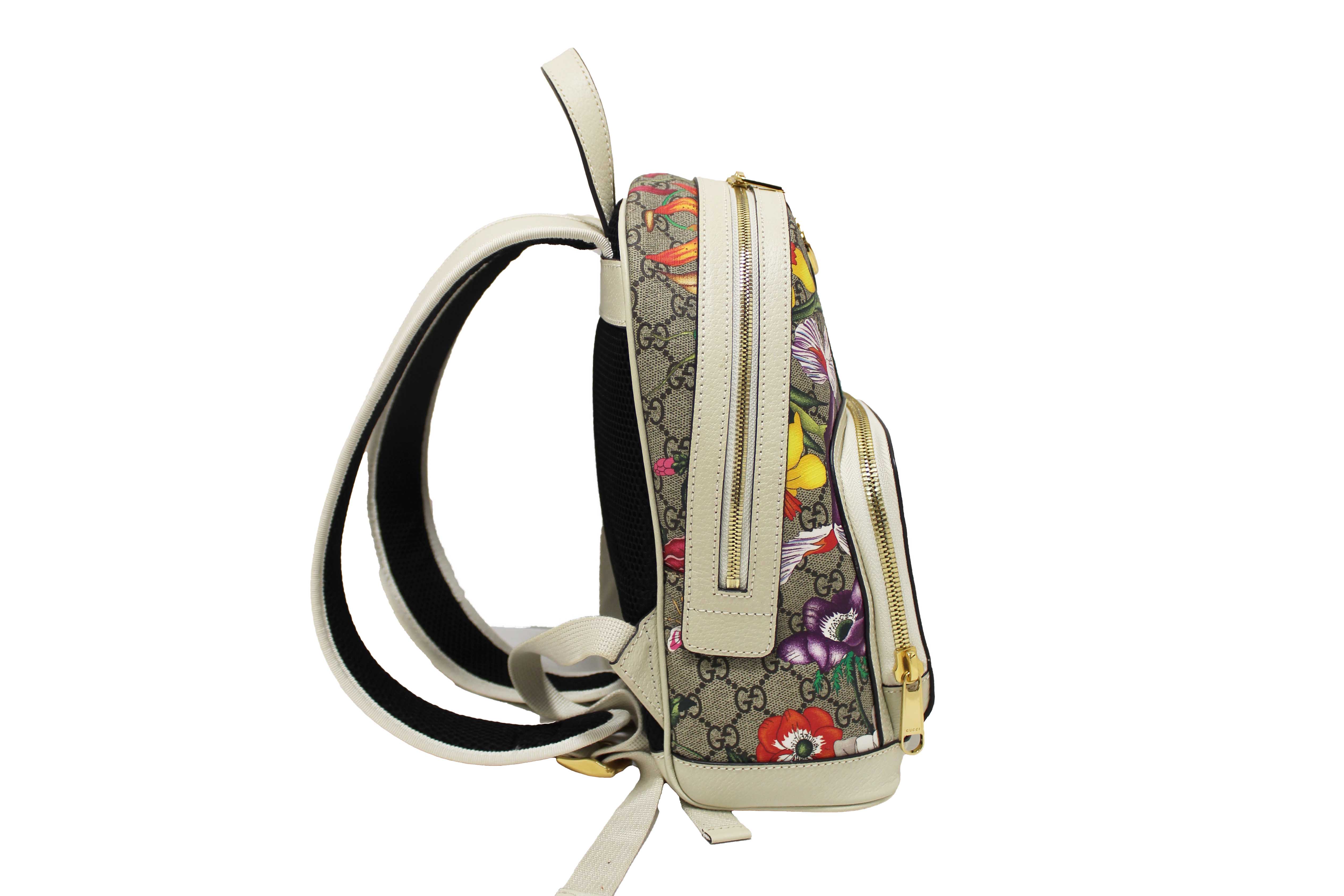 Authentic Gucci White Ophidia GG Supreme Flora Day Backpack