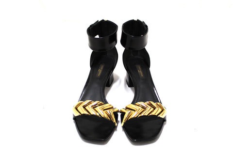 Authentic Louis Vuitton Black Calfskin Westbound Block Heel Sandal Shoes 4cm Size 37