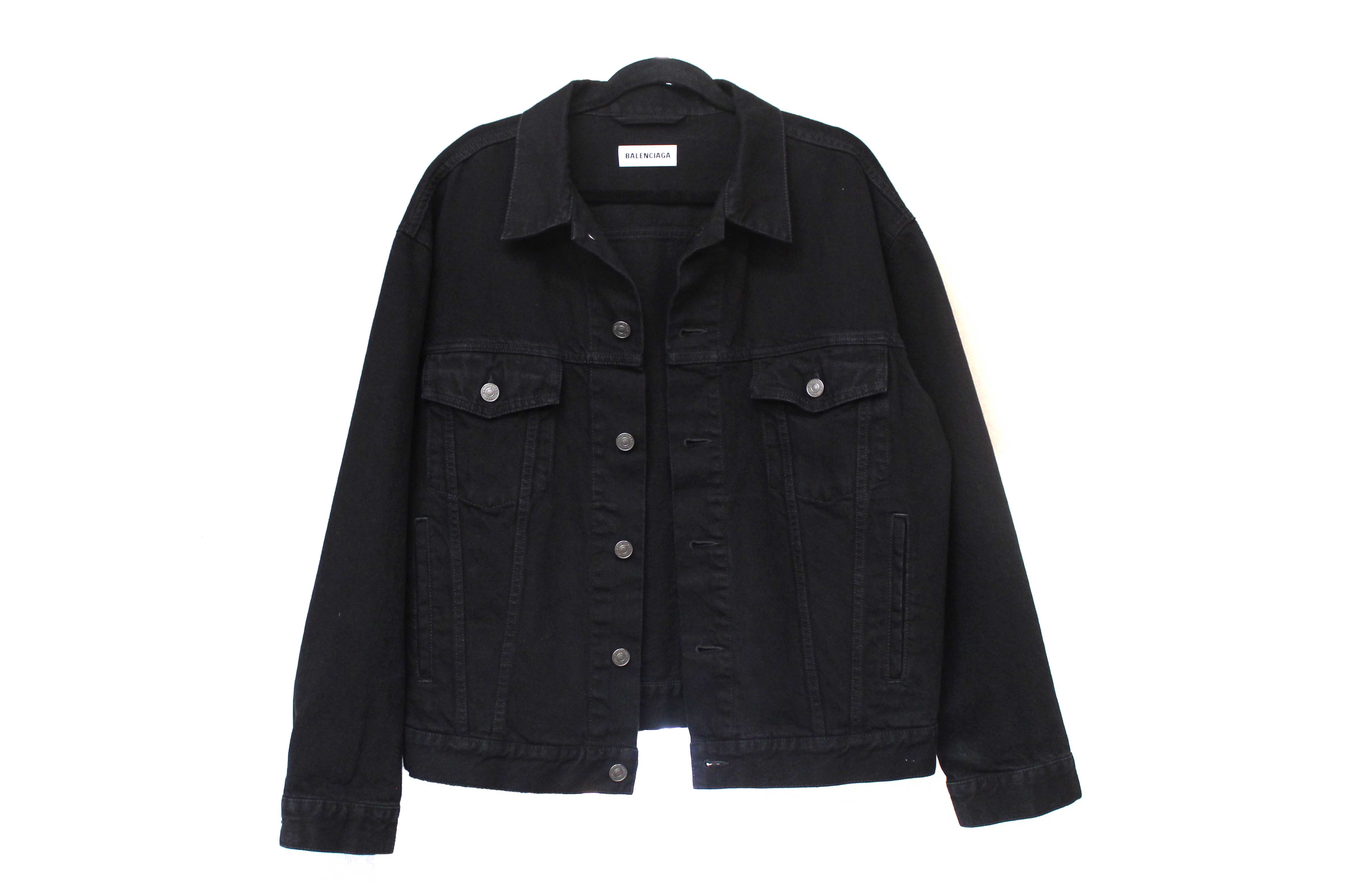 Authentic Balenciaga Black Rhinestone Logo Denim Jacket size 34