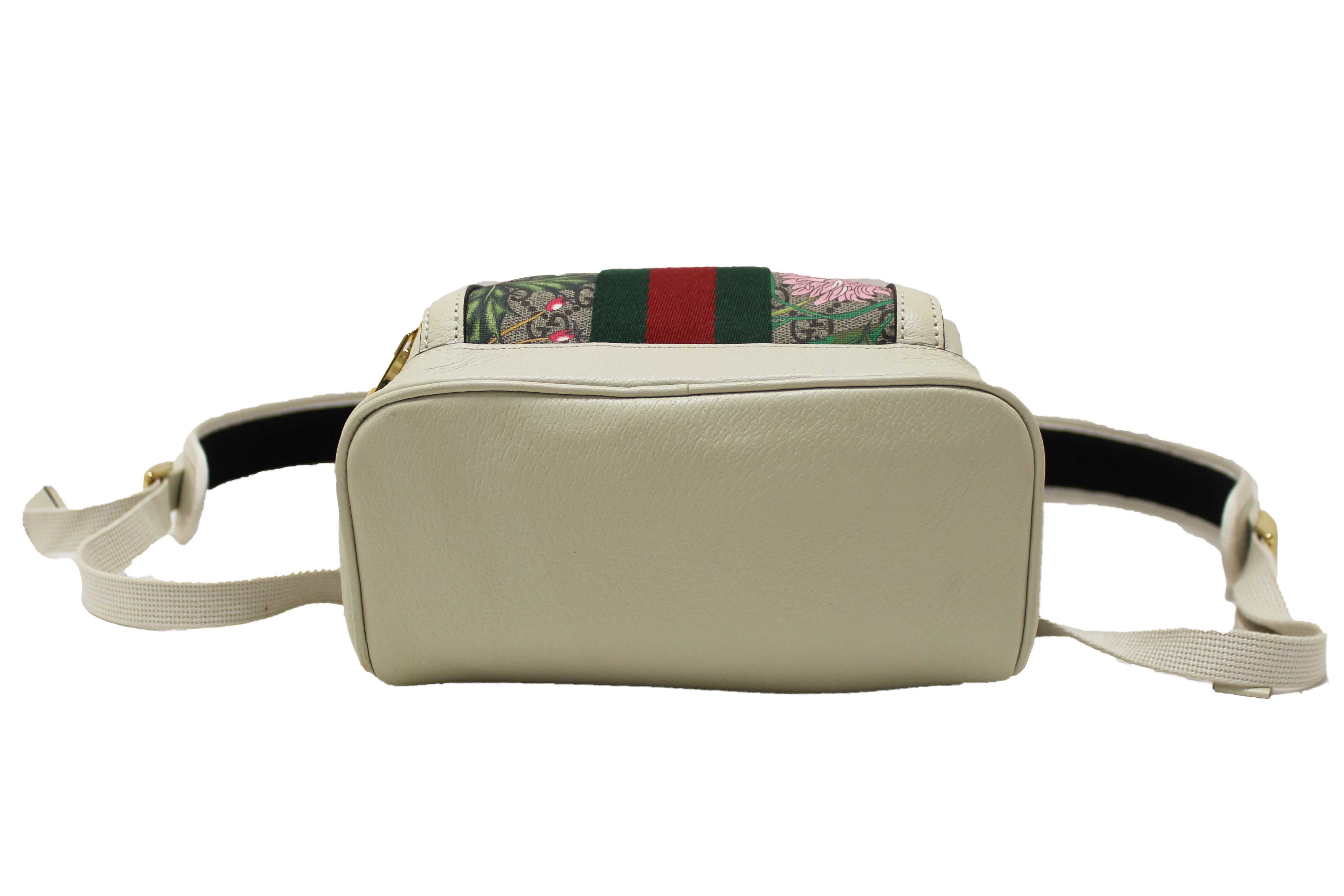 Authentic Gucci White Ophidia GG Supreme Flora Day Backpack