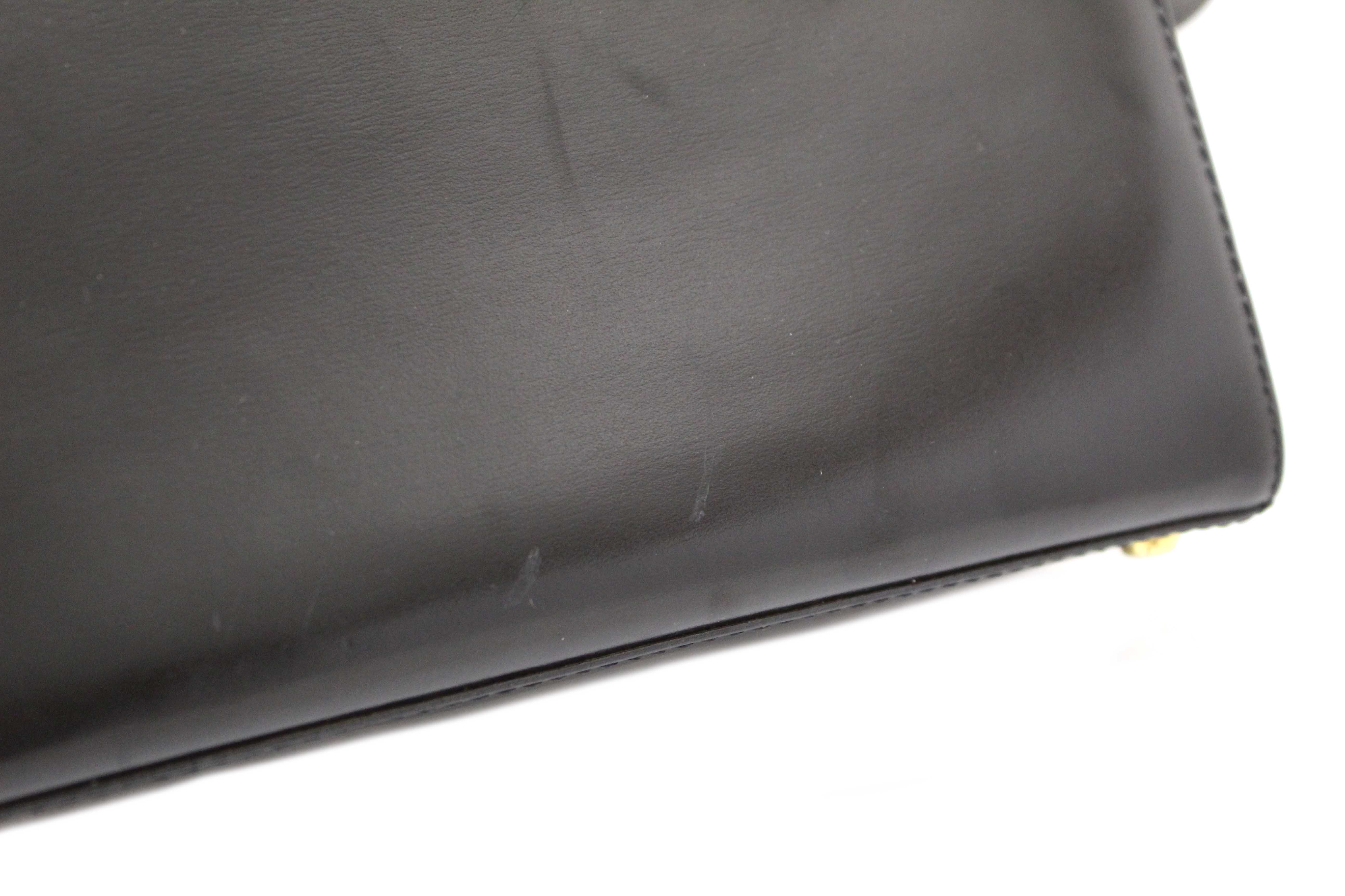 Authentic Celine Vintage Black Leather Top Handle Shoulder Bag