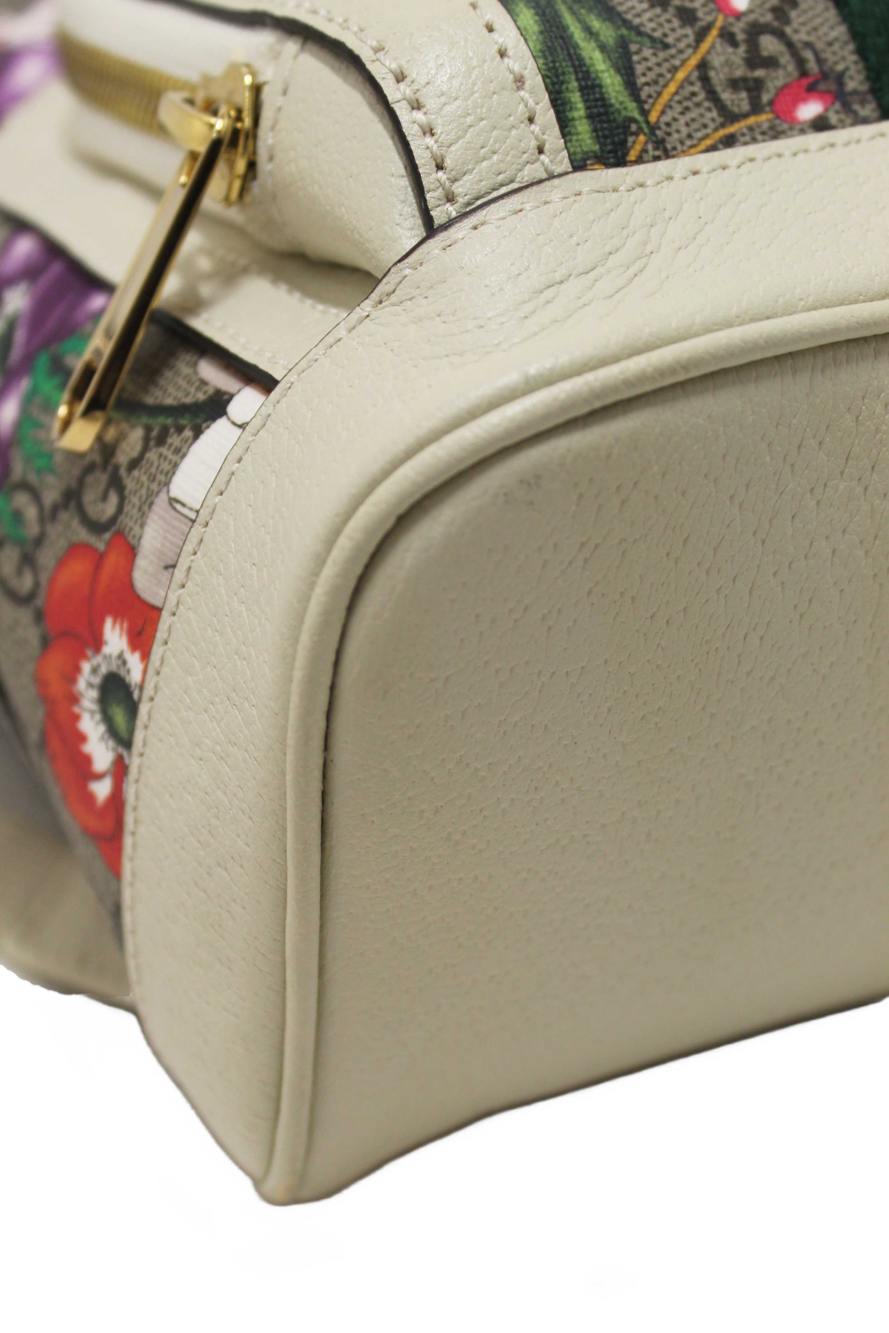 Authentic Gucci White Ophidia GG Supreme Flora Day Backpack