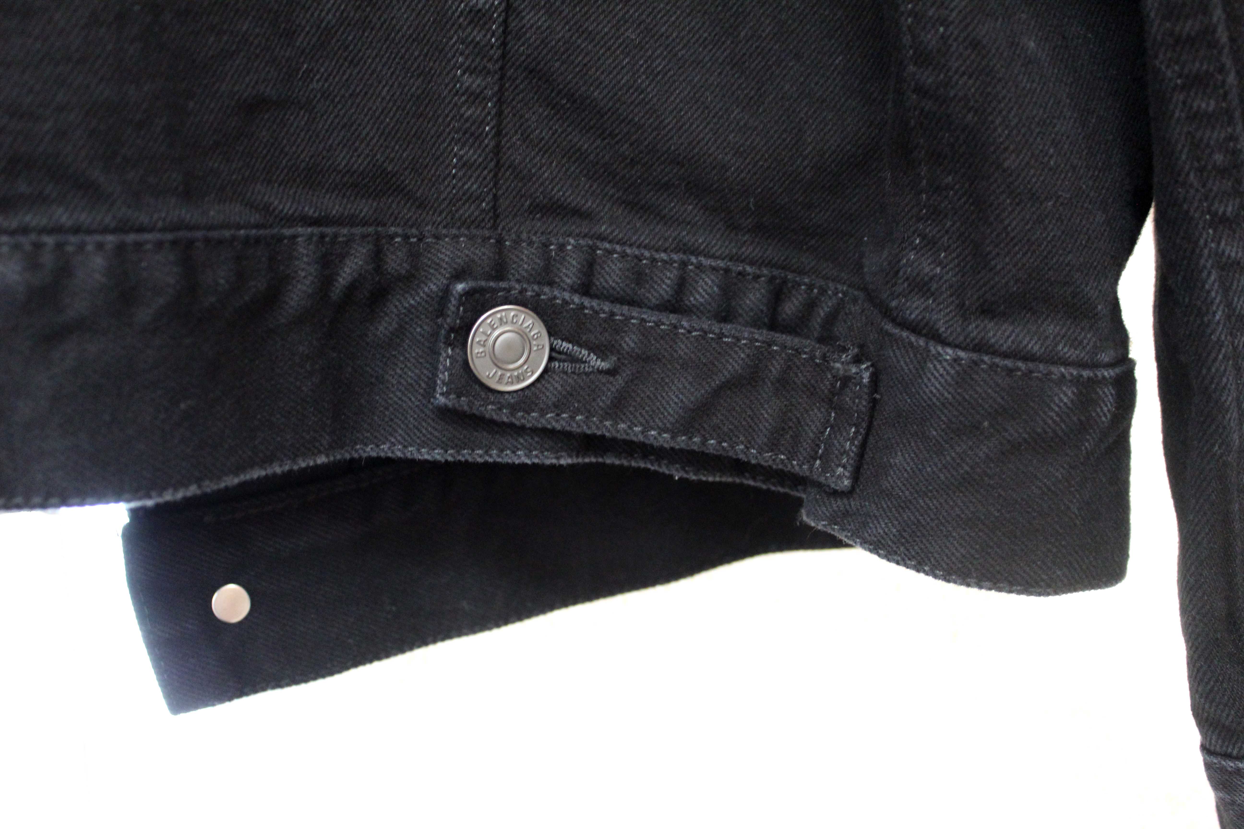 Authentic Balenciaga Black Rhinestone Logo Denim Jacket size 34