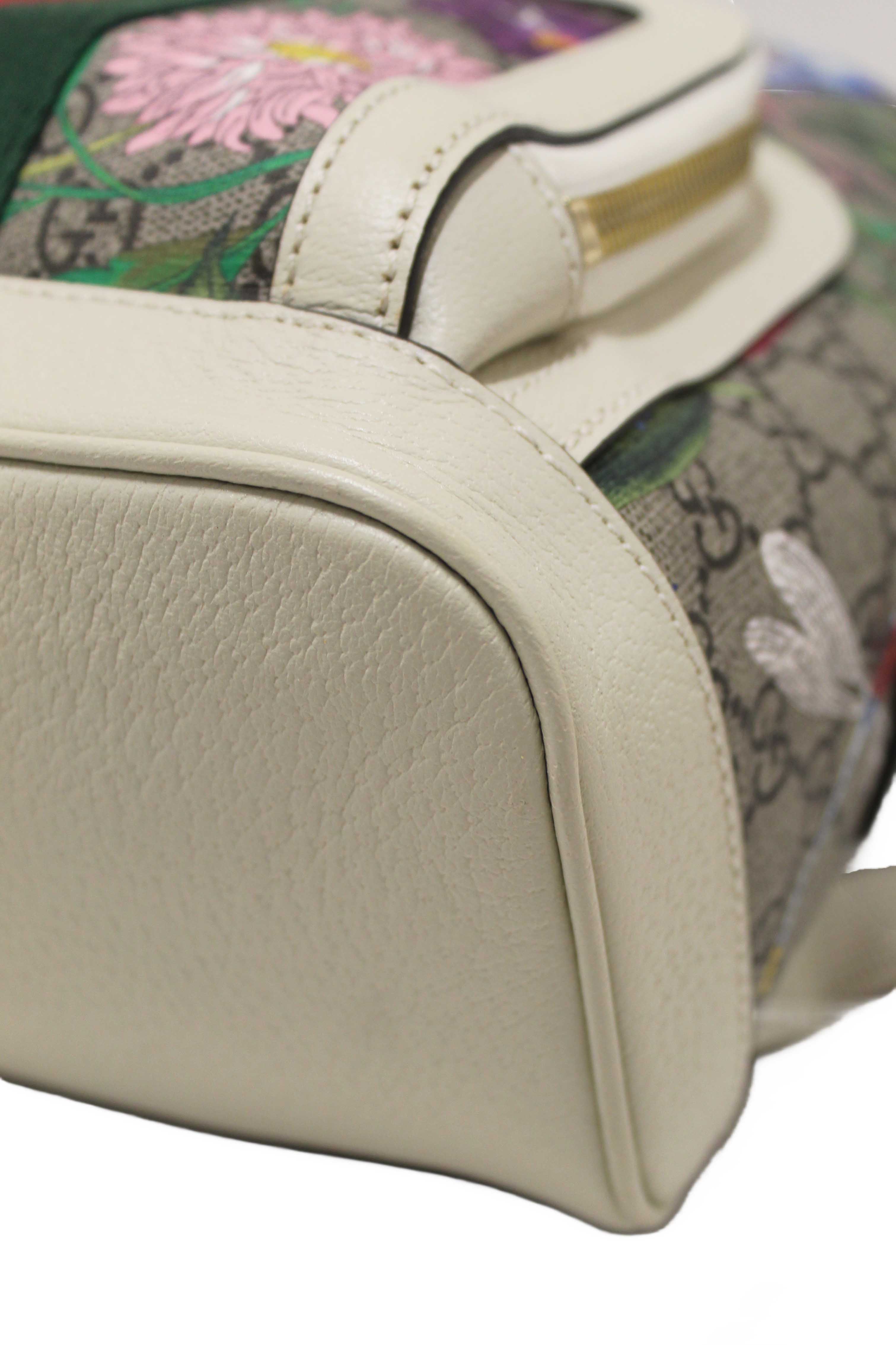 Authentic Gucci White Ophidia GG Supreme Flora Day Backpack