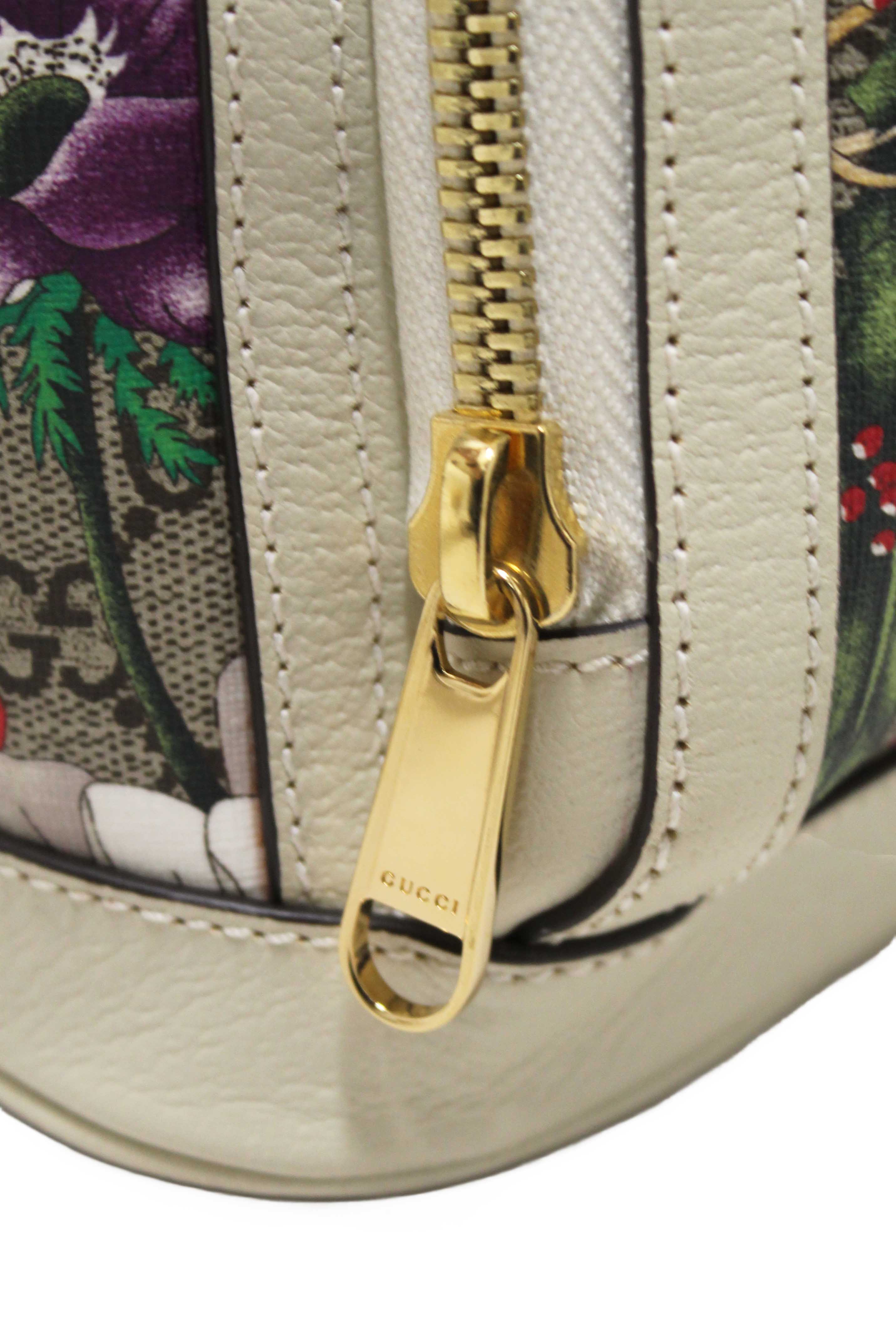 Authentic Gucci White Ophidia GG Supreme Flora Day Backpack