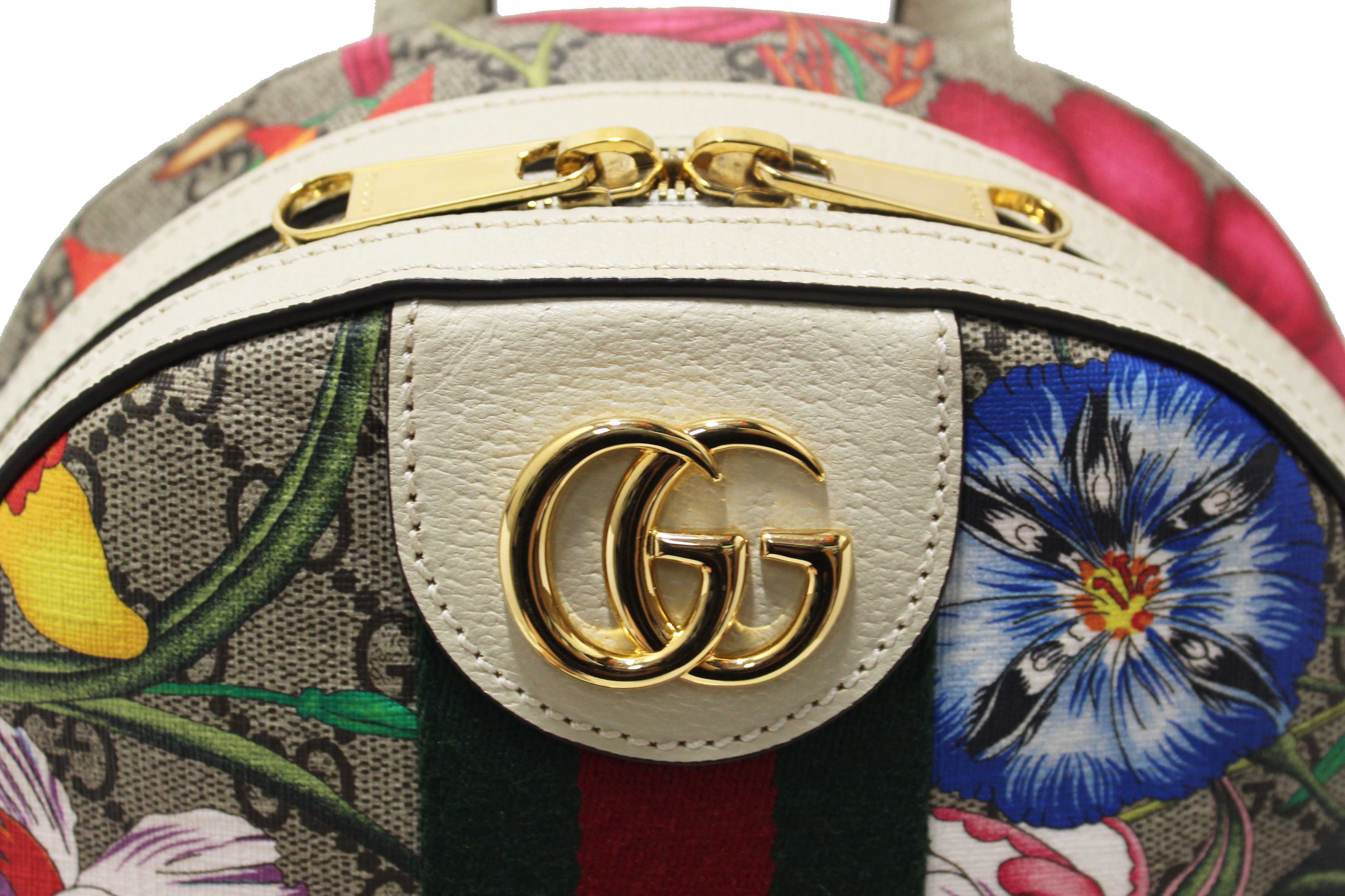 Authentic Gucci White Ophidia GG Supreme Flora Day Backpack
