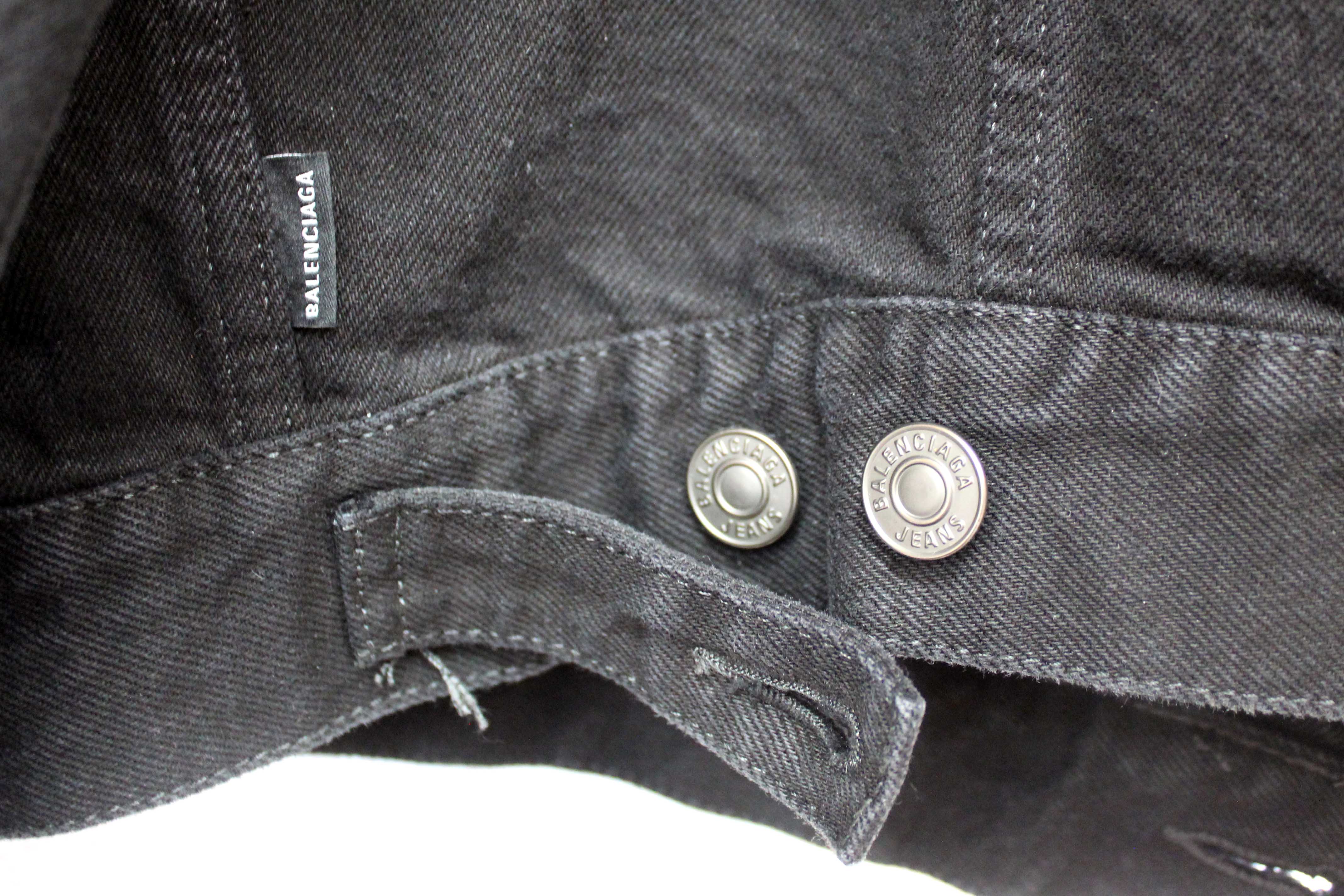 Authentic Balenciaga Black Rhinestone Logo Denim Jacket size 34