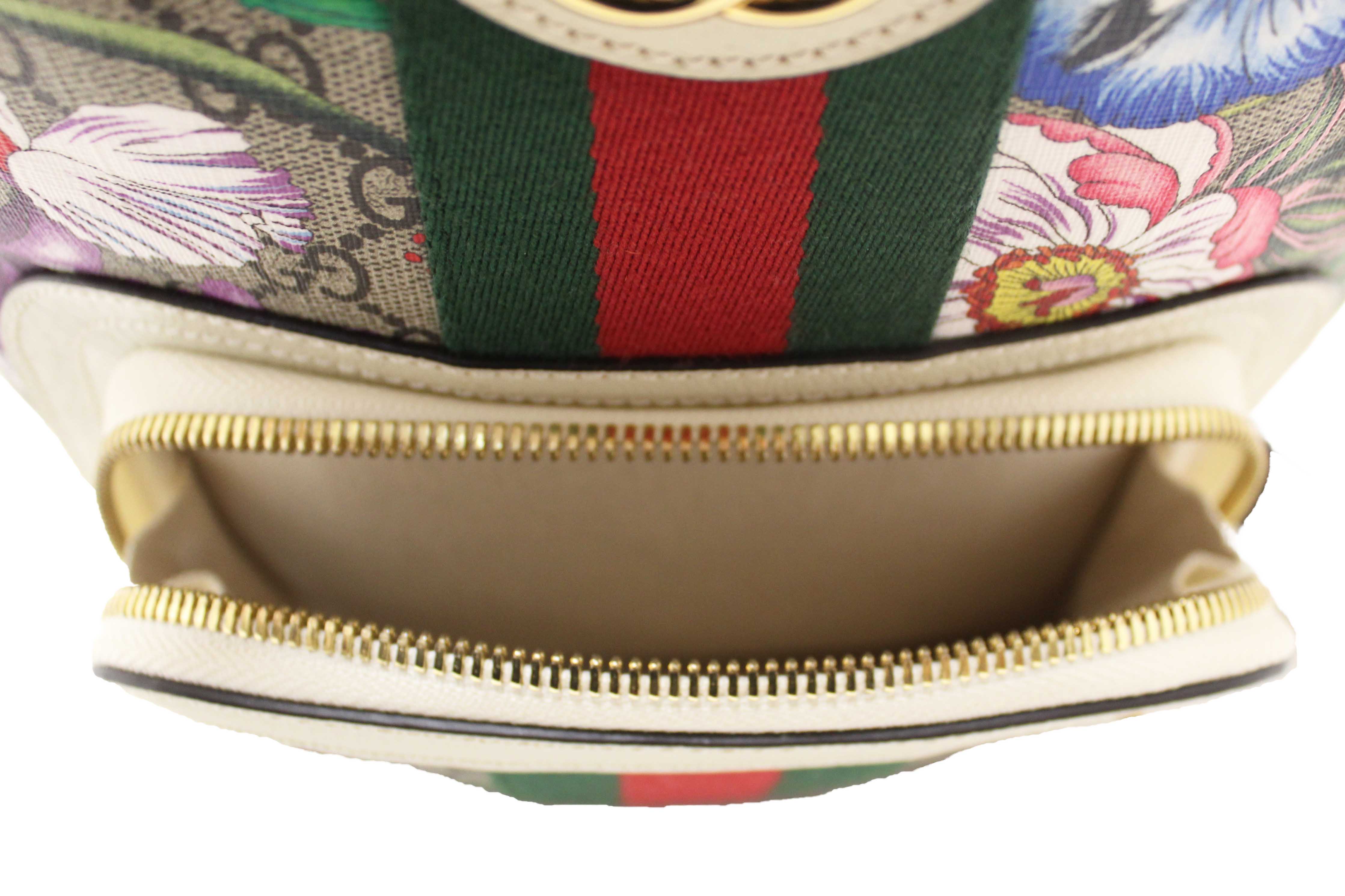 Authentic Gucci White Ophidia GG Supreme Flora Day Backpack