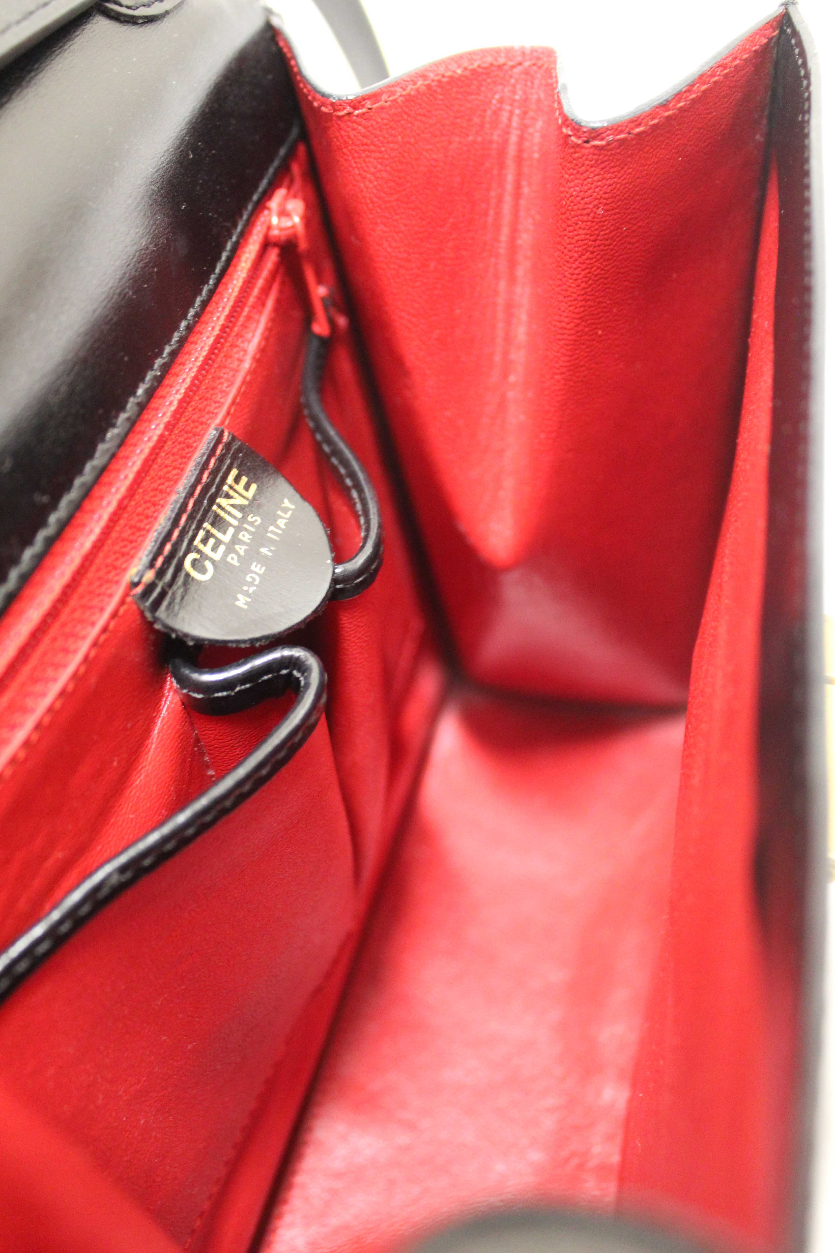 Authentic Celine Vintage Black Leather Top Handle Shoulder Bag
