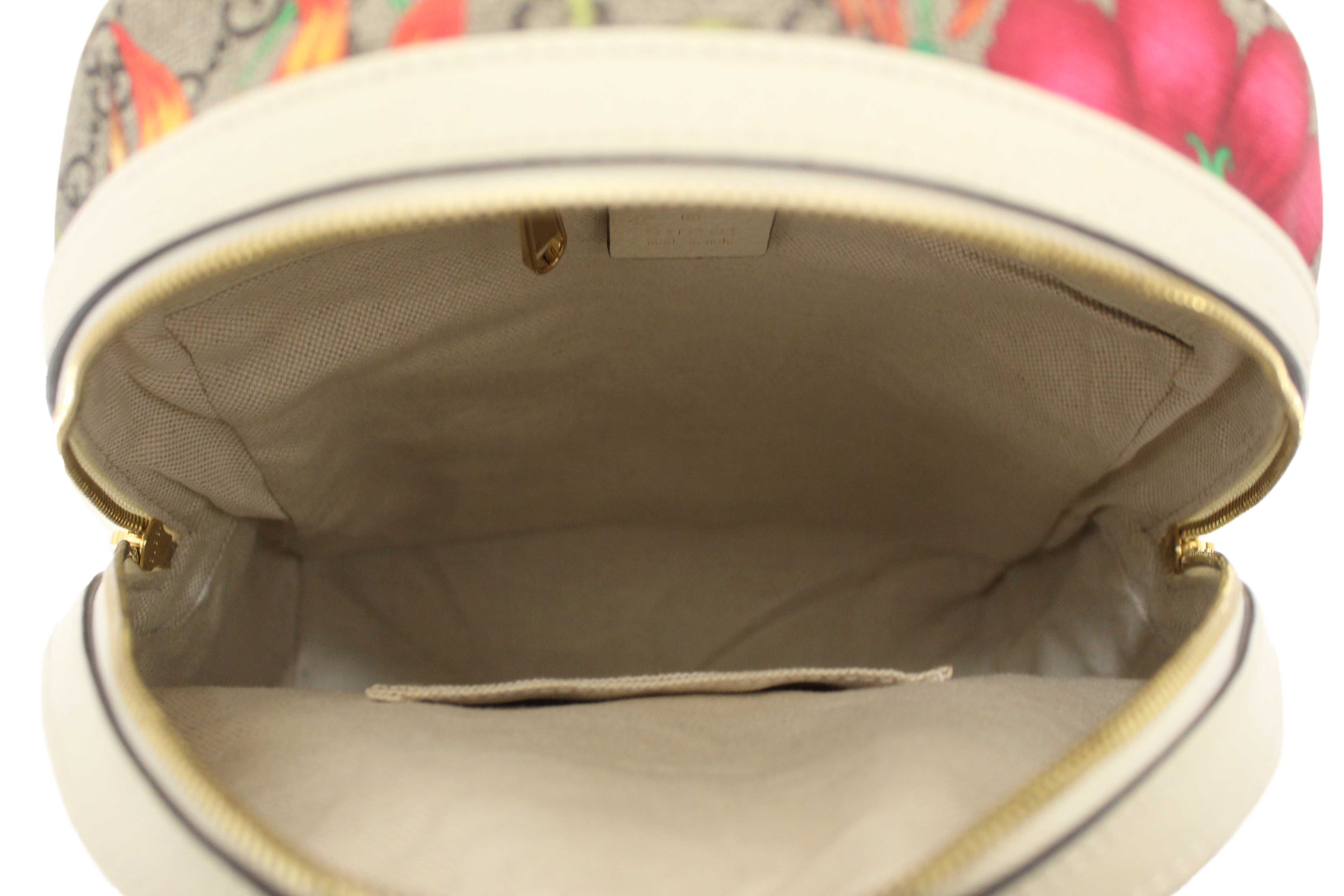 Authentic Gucci White Ophidia GG Supreme Flora Day Backpack