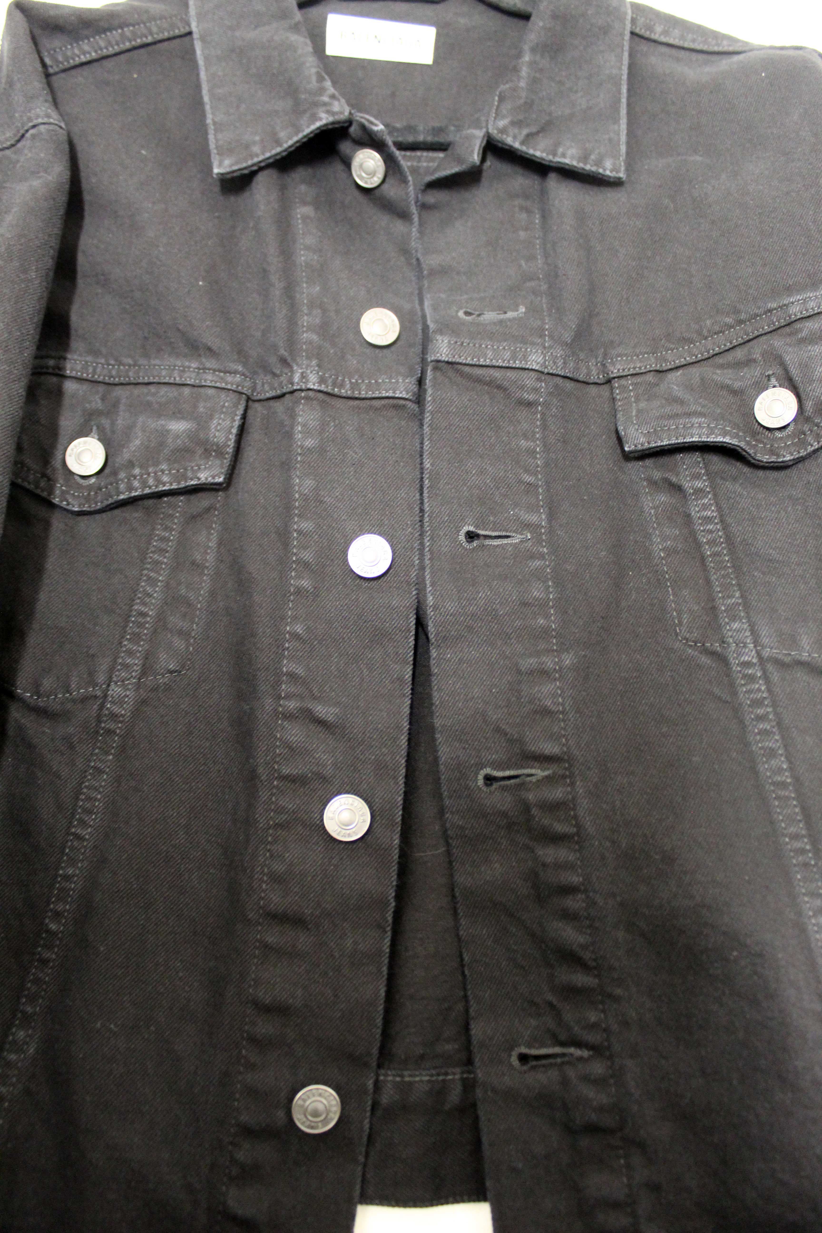 Authentic Balenciaga Black Rhinestone Logo Denim Jacket size 34
