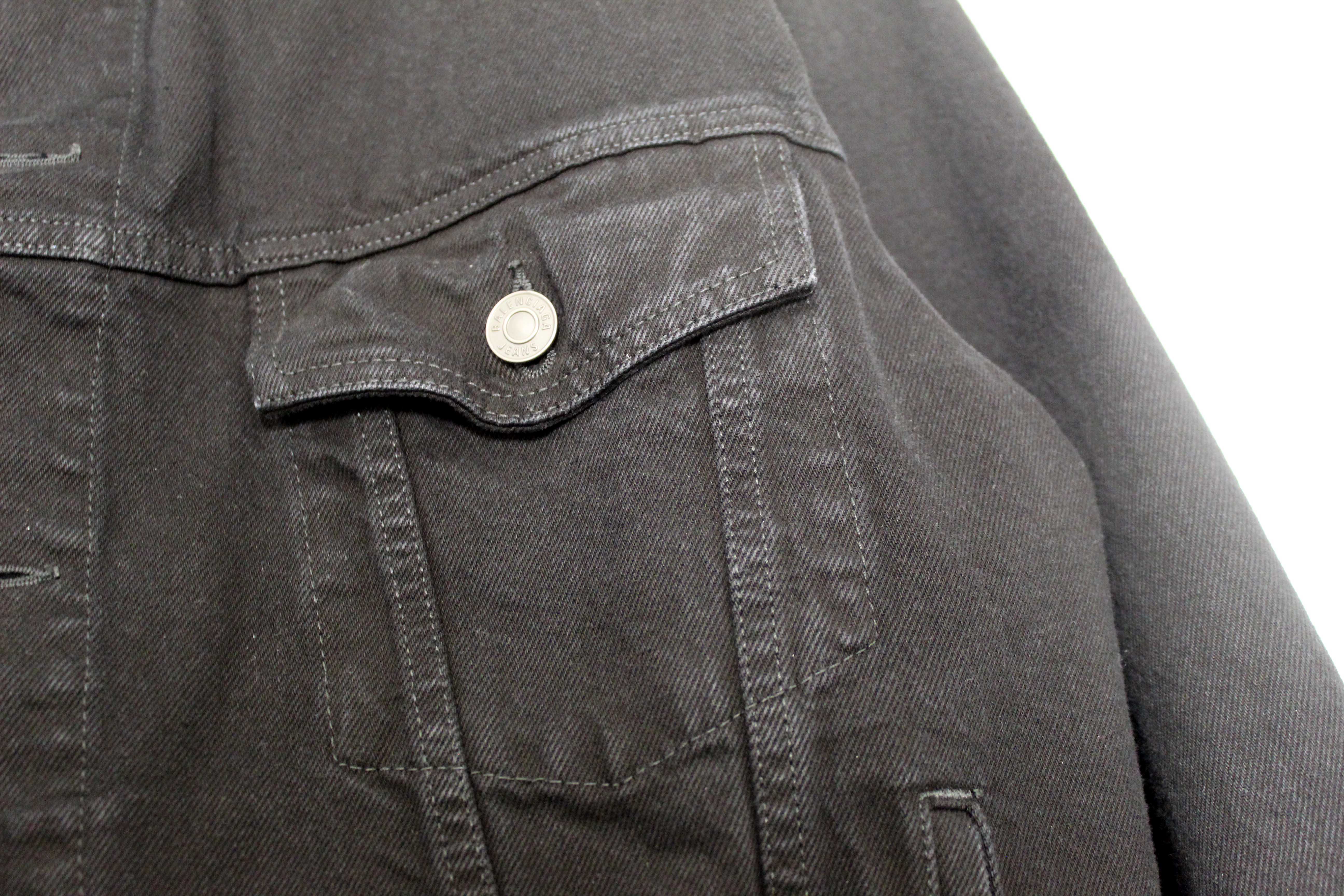 Authentic Balenciaga Black Rhinestone Logo Denim Jacket size 34