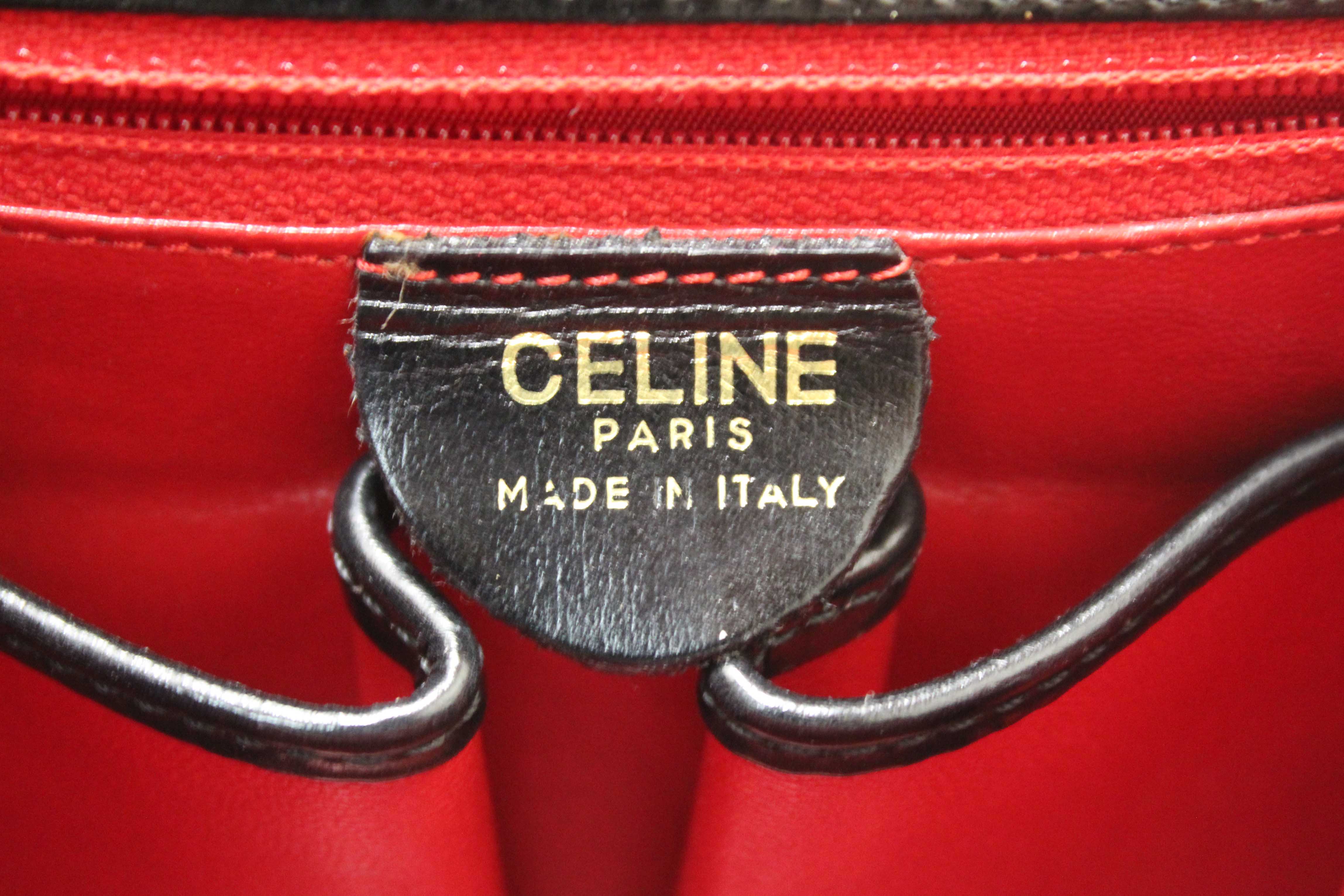 Authentic Celine Vintage Black Leather Top Handle Shoulder Bag