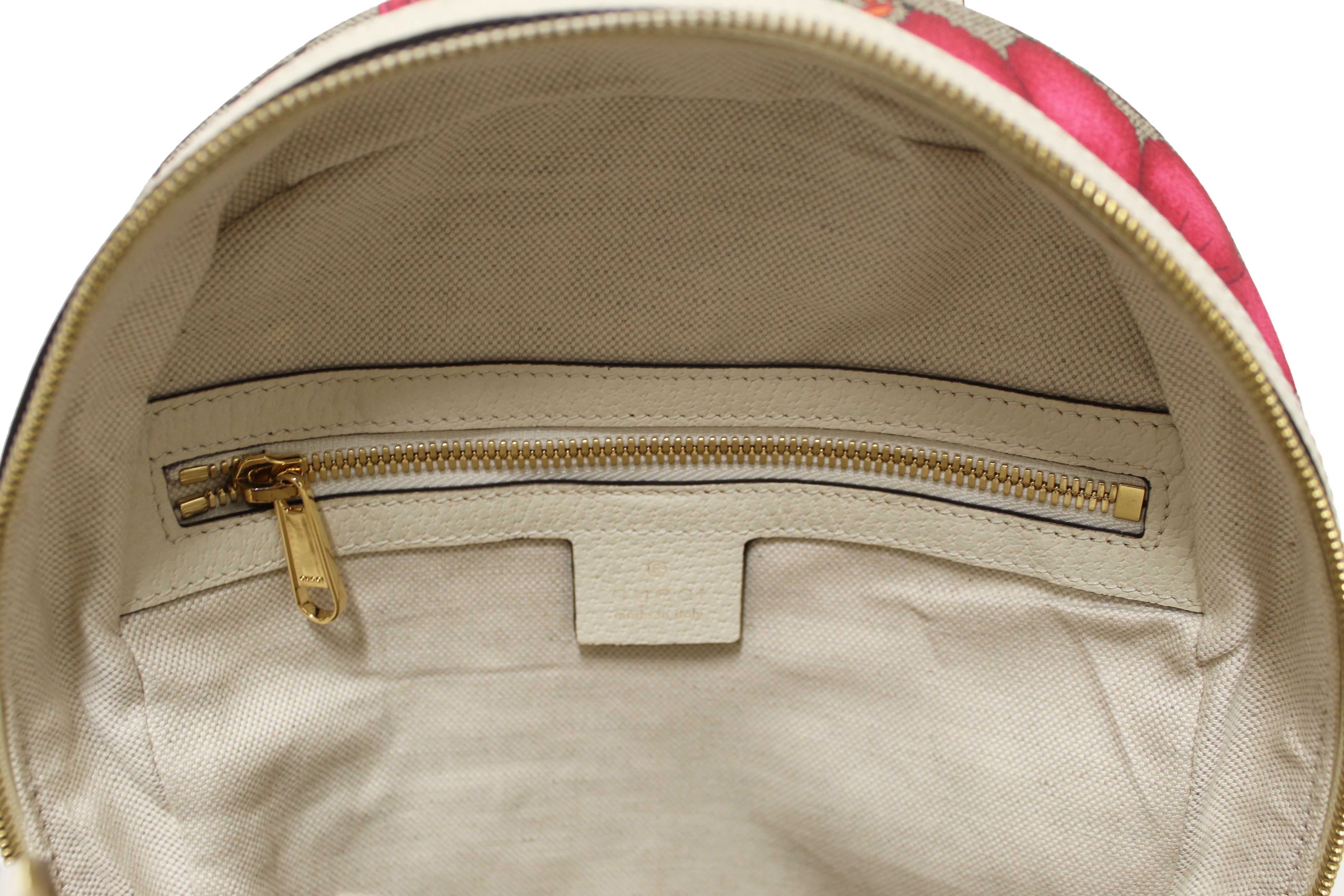 Authentic Gucci White Ophidia GG Supreme Flora Day Backpack