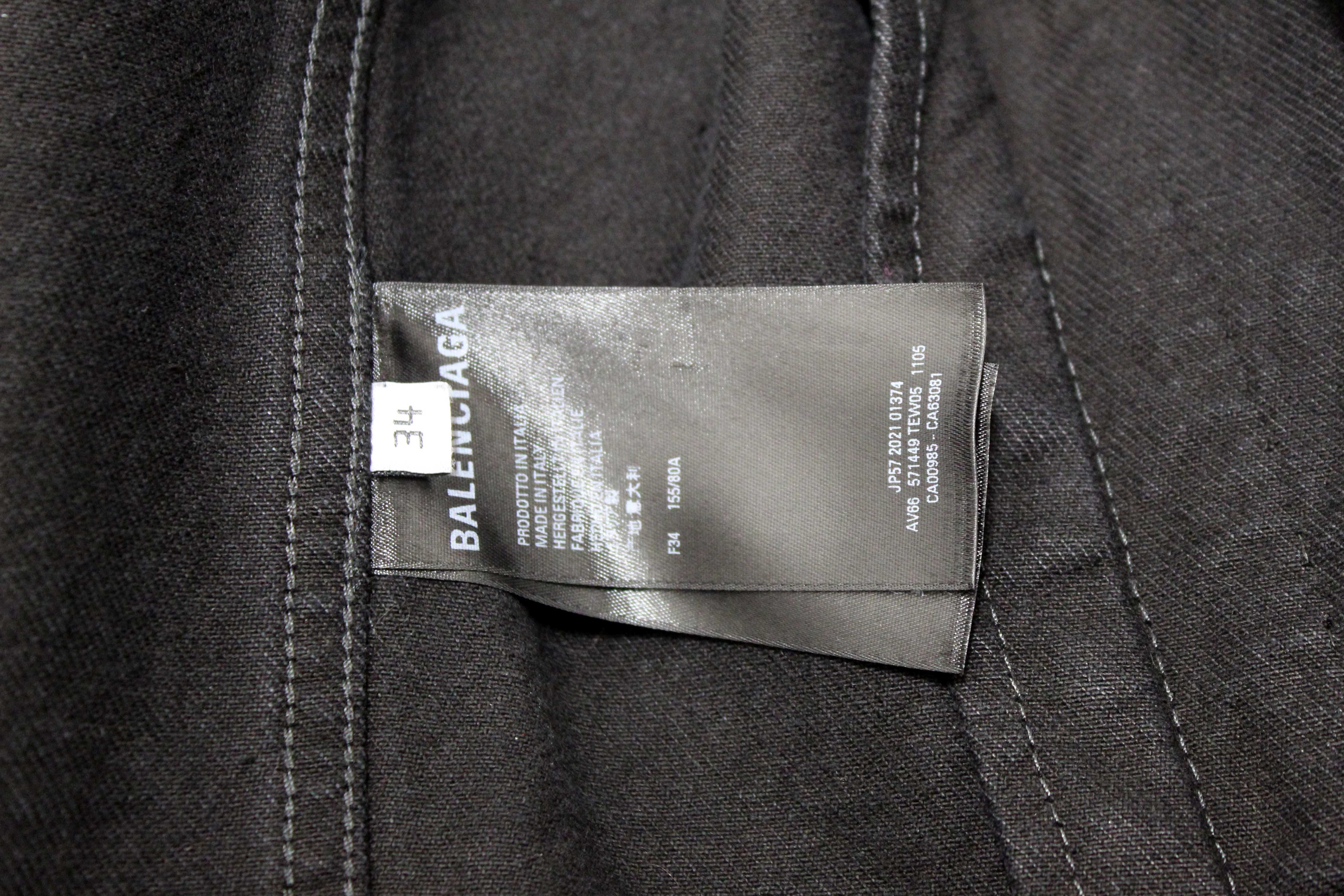 Authentic Balenciaga Black Rhinestone Logo Denim Jacket size 34