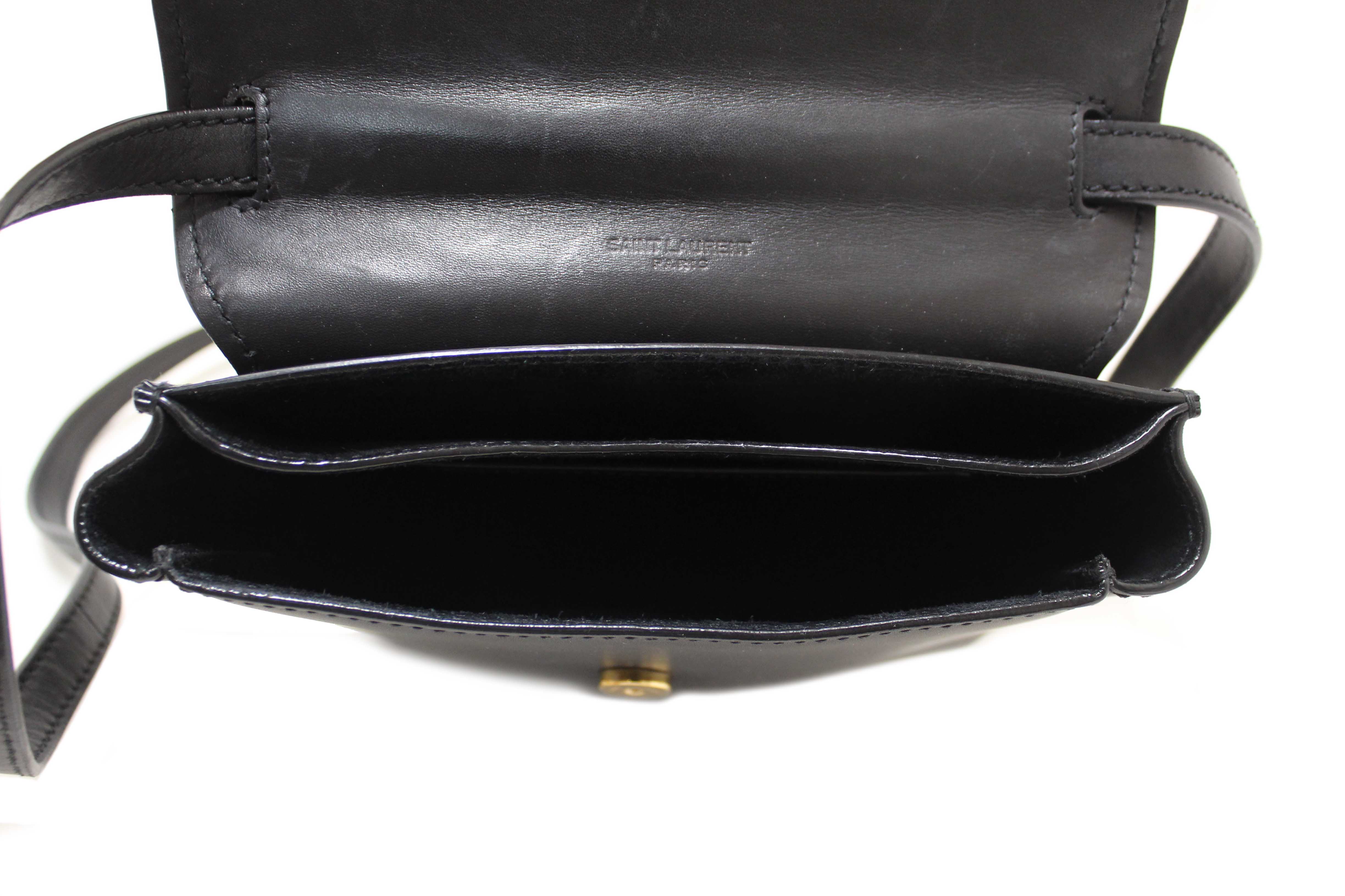 Authentic Saint Laurent Black Calfskin Leather Kaia Small Satchel Shoulder Bag
