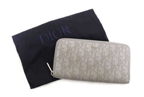 Authentic Dior Grey Oblique Galaxy Leather Zipped Long Wallet