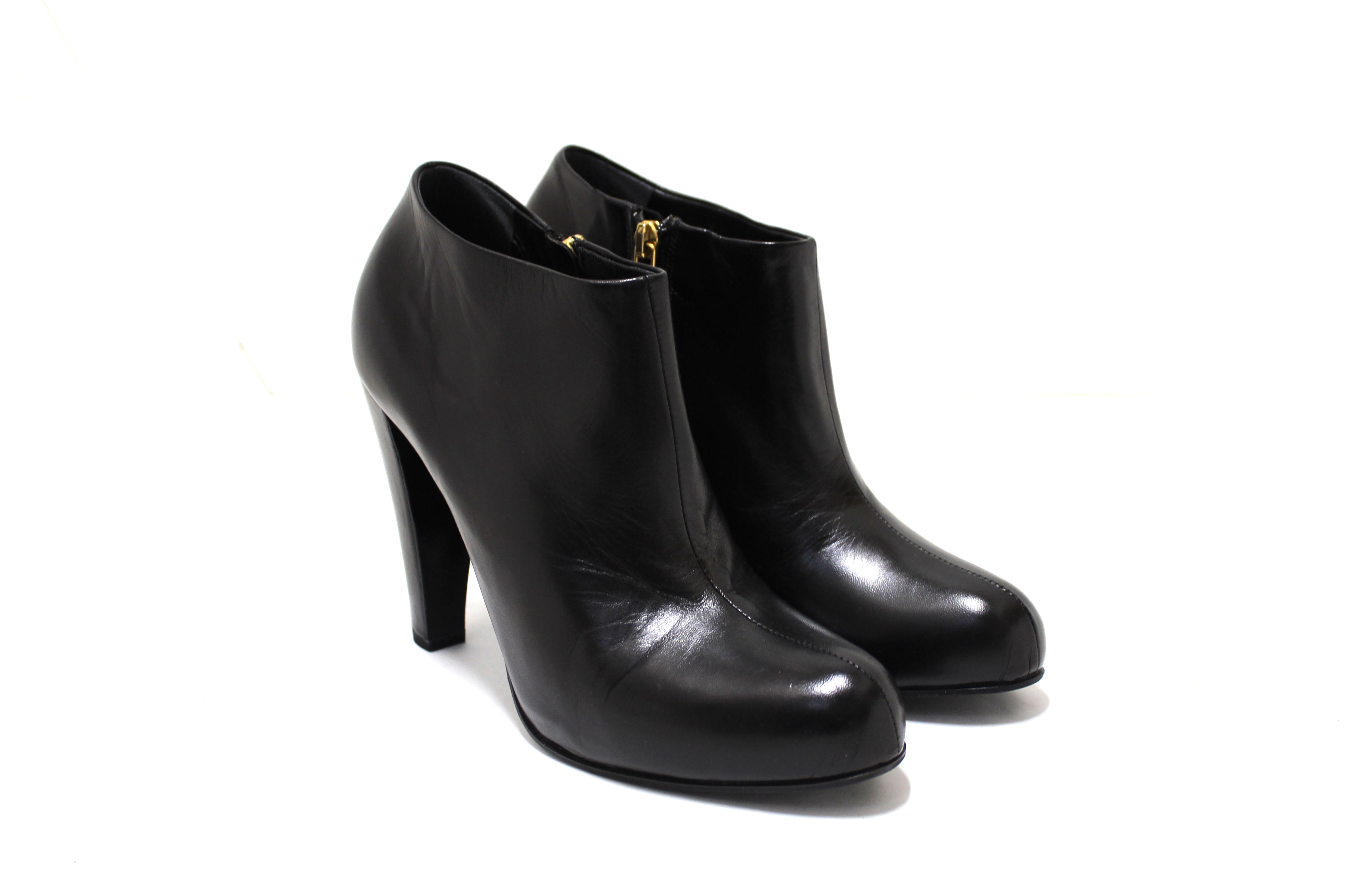 Authentic Miu Miu Black Leather Ankle Heel Boots Size 38