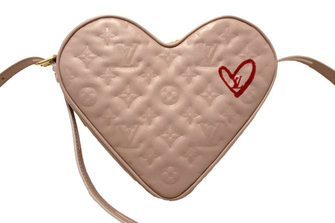 Louis Vuitton Lipstick Monogram Lambskin Embossed Sac Coeur Heart on Chain