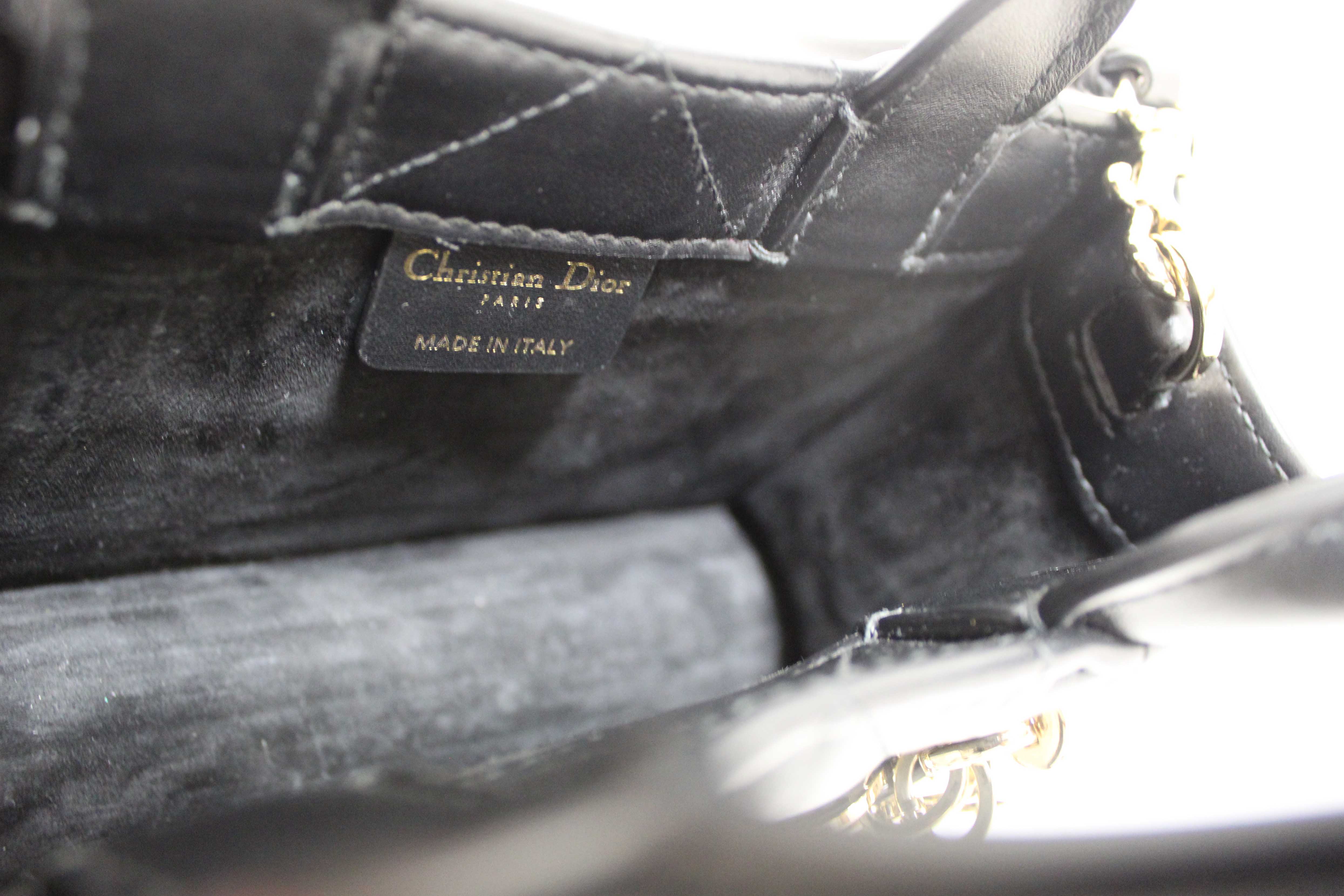 Authentic Christian Dior Black Calfksin Macrocannage Mini Book Tote