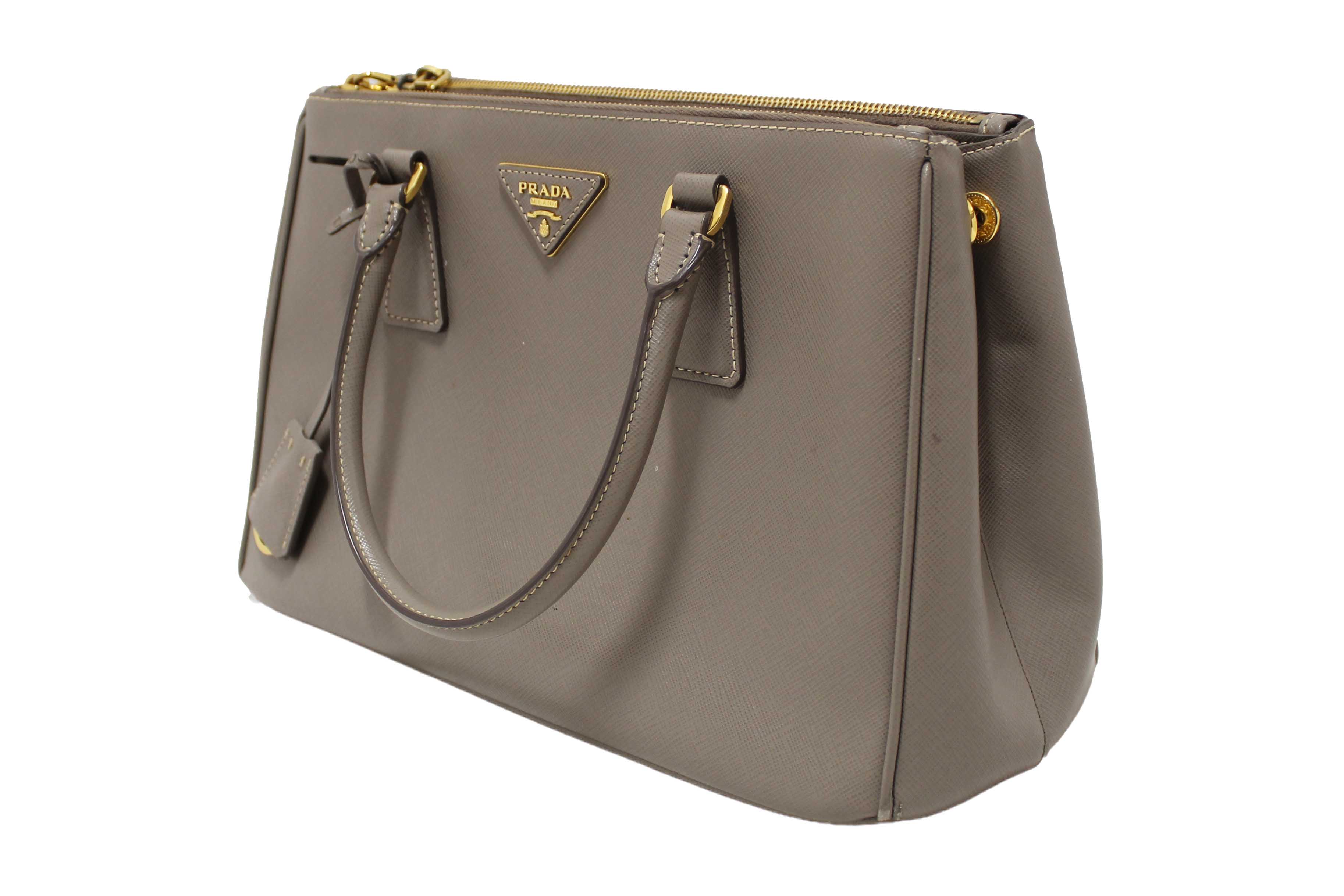 Authentic Prada Grey Saffiano Lux Leather Galleria Medium Tote Bag