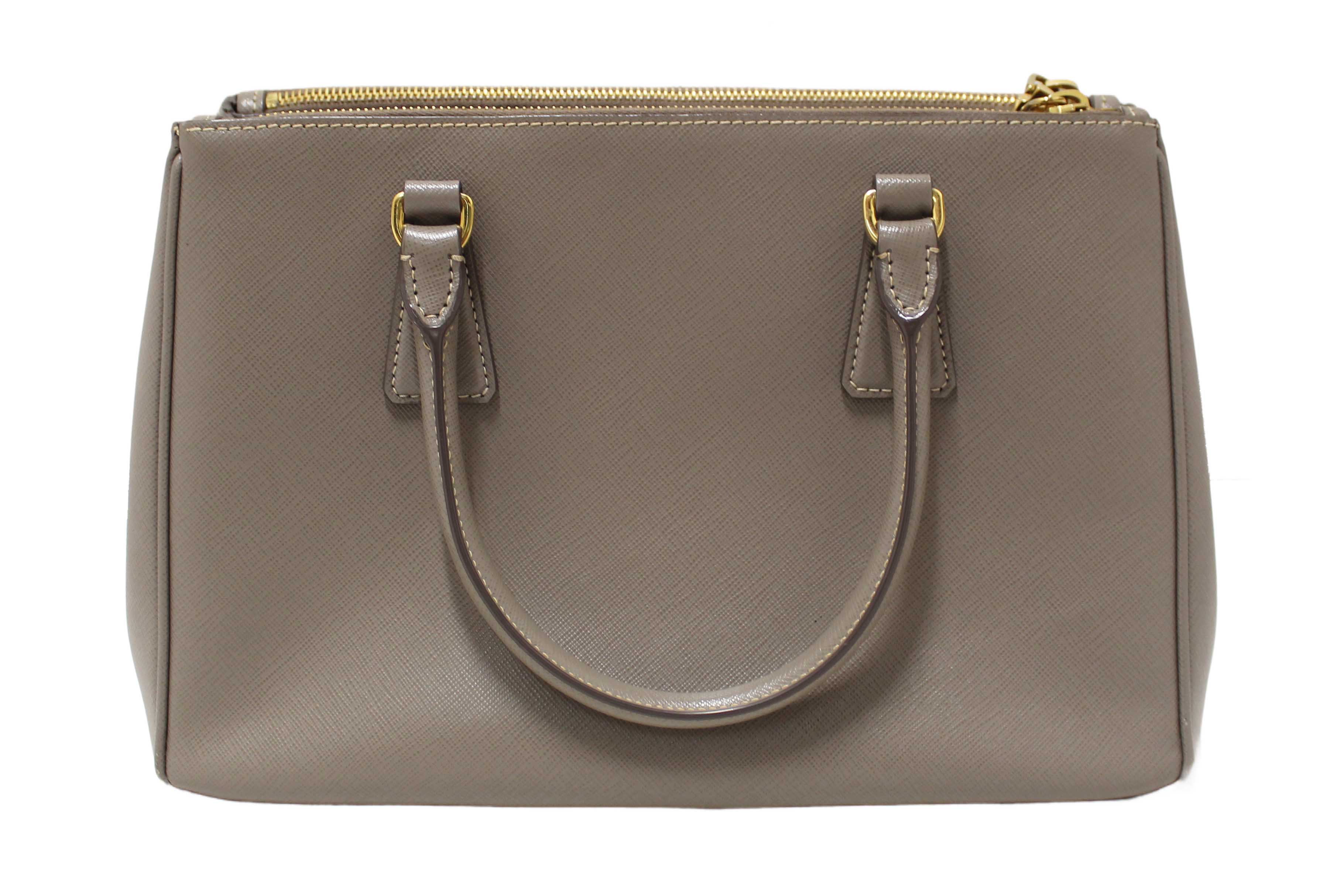 Authentic Prada Grey Saffiano Lux Leather Galleria Medium Tote Bag