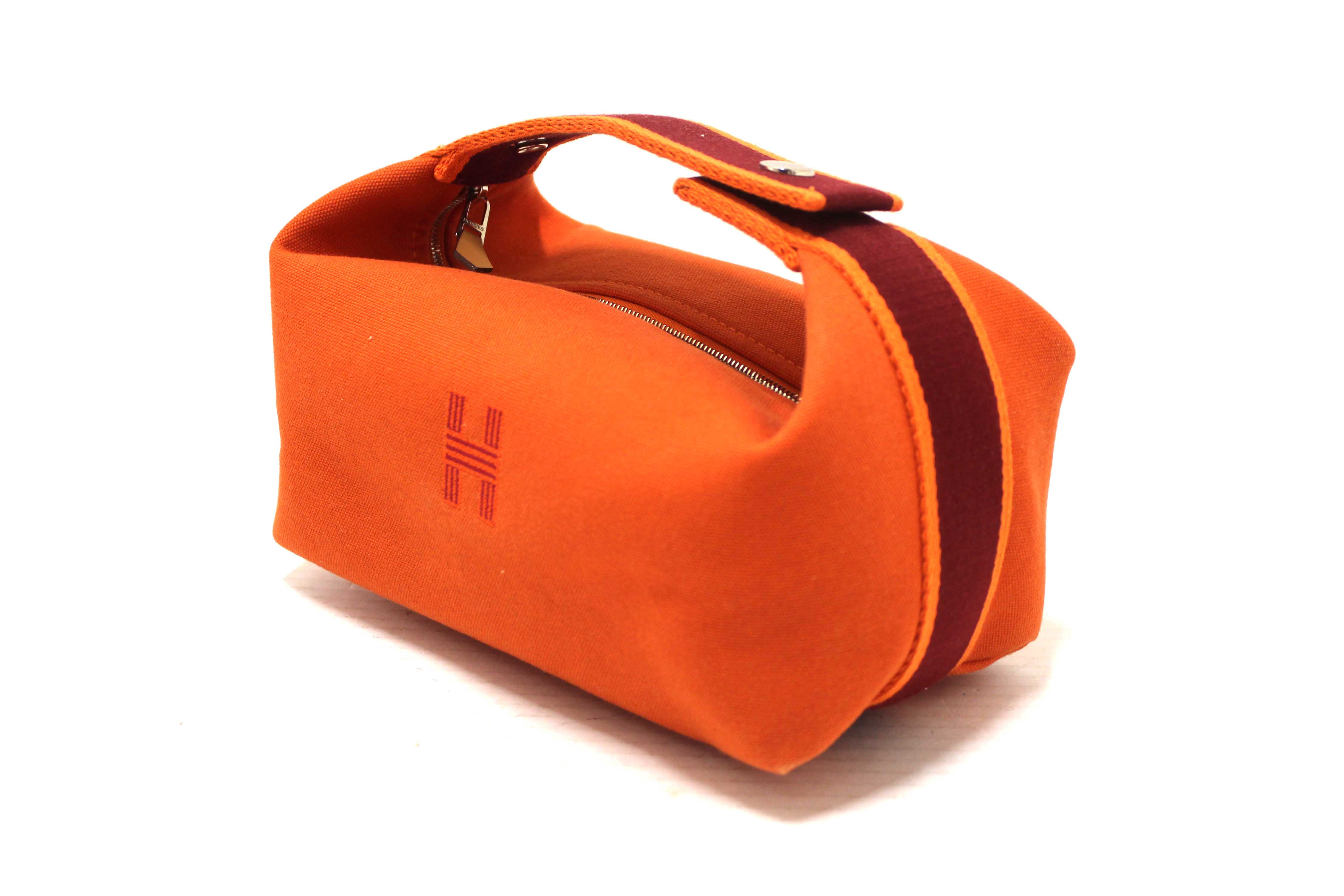 Authentic Hermes Orange Wool Small Bride-A-Brac H Pouch Case