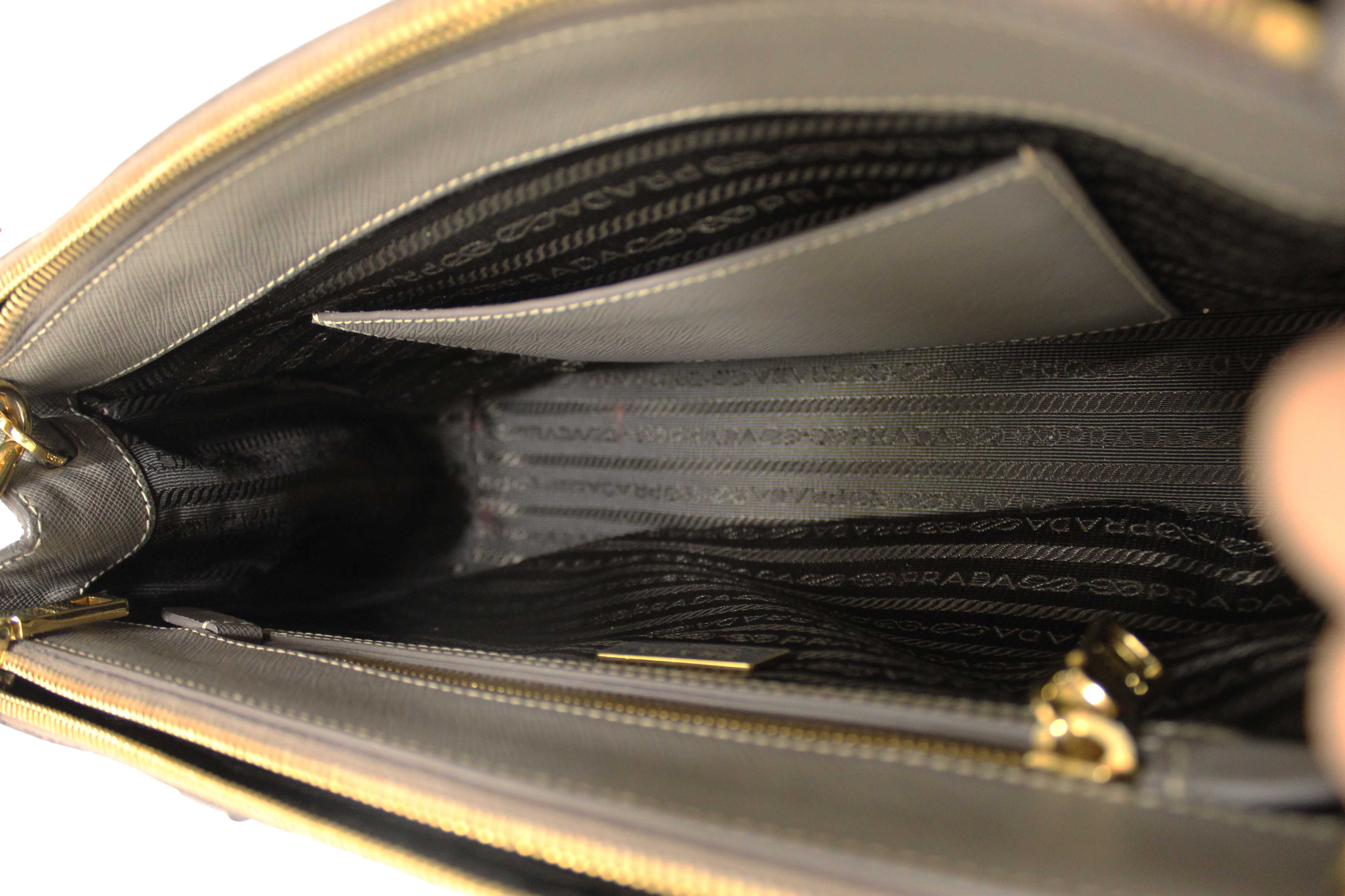 Authentic Prada Grey Saffiano Lux Leather Galleria Medium Tote Bag