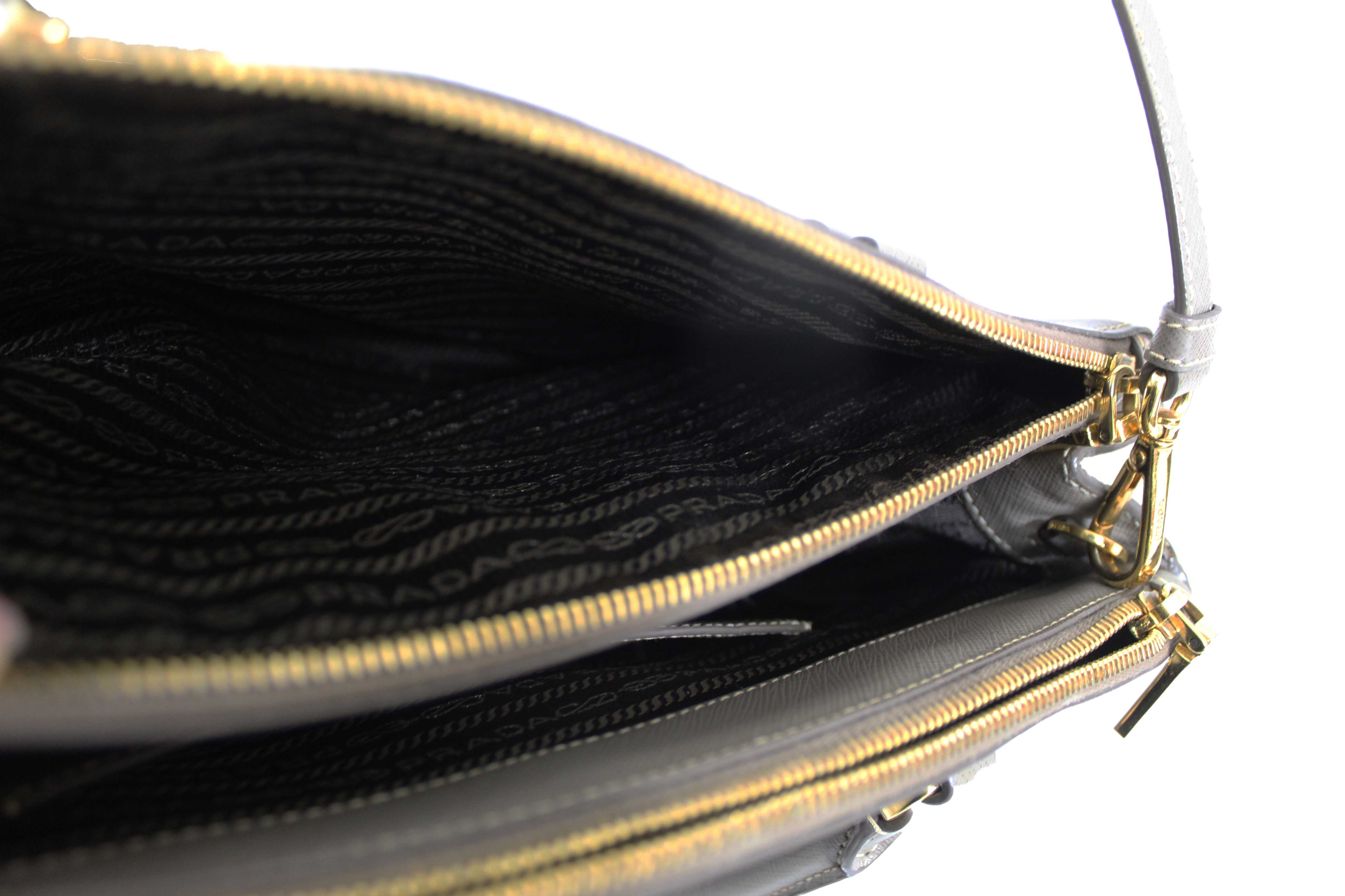 Authentic Prada Grey Saffiano Lux Leather Galleria Medium Tote Bag