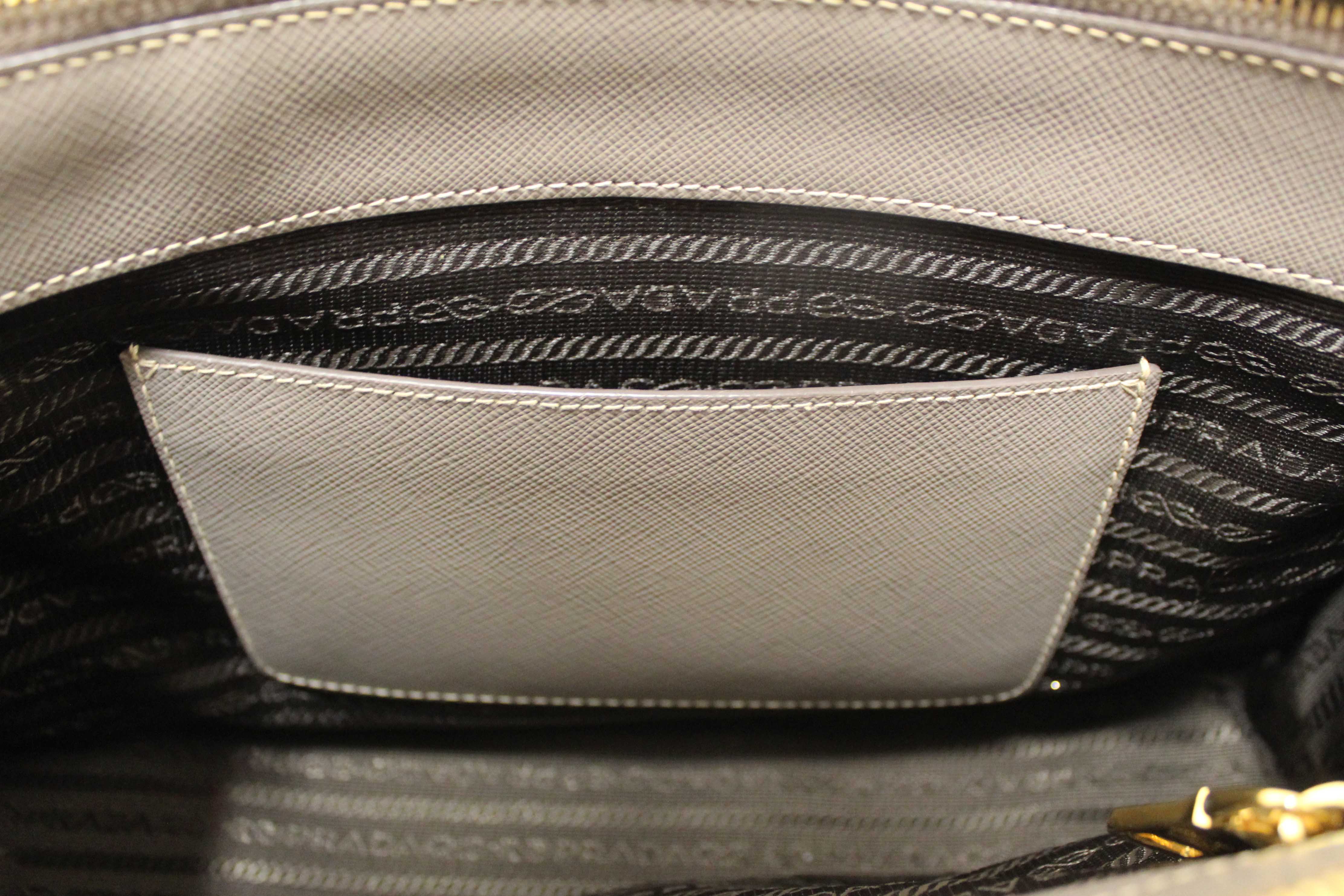 Authentic Prada Grey Saffiano Lux Leather Galleria Medium Tote Bag