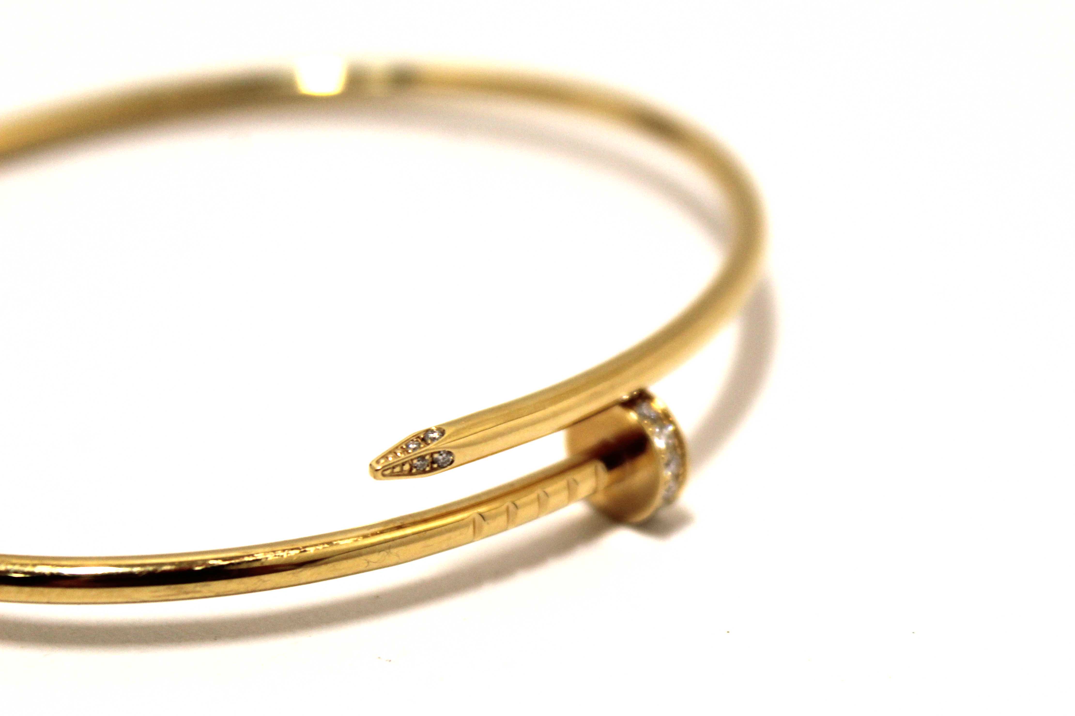 Authentic Cartier 18K Yellow Gold with Diamonds Small Juste Un Clou Bracelet Size 19