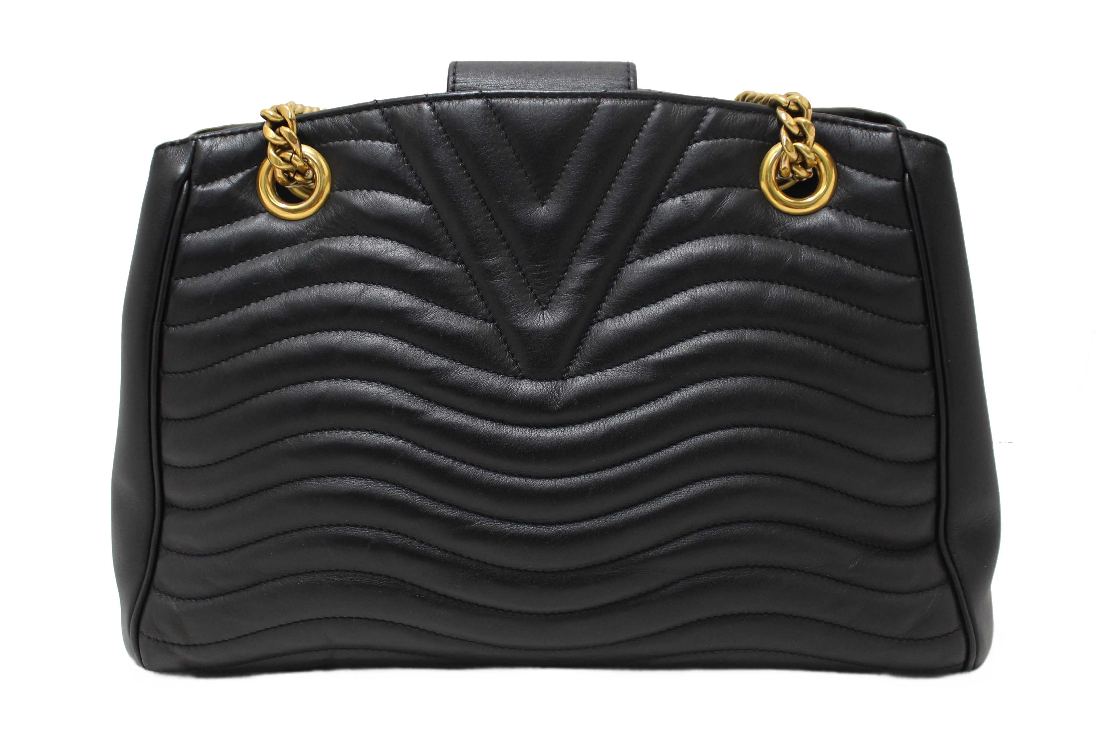 Authentic Louis Vuitton Black Leather New Wave Chain Tote Shoulder Bag