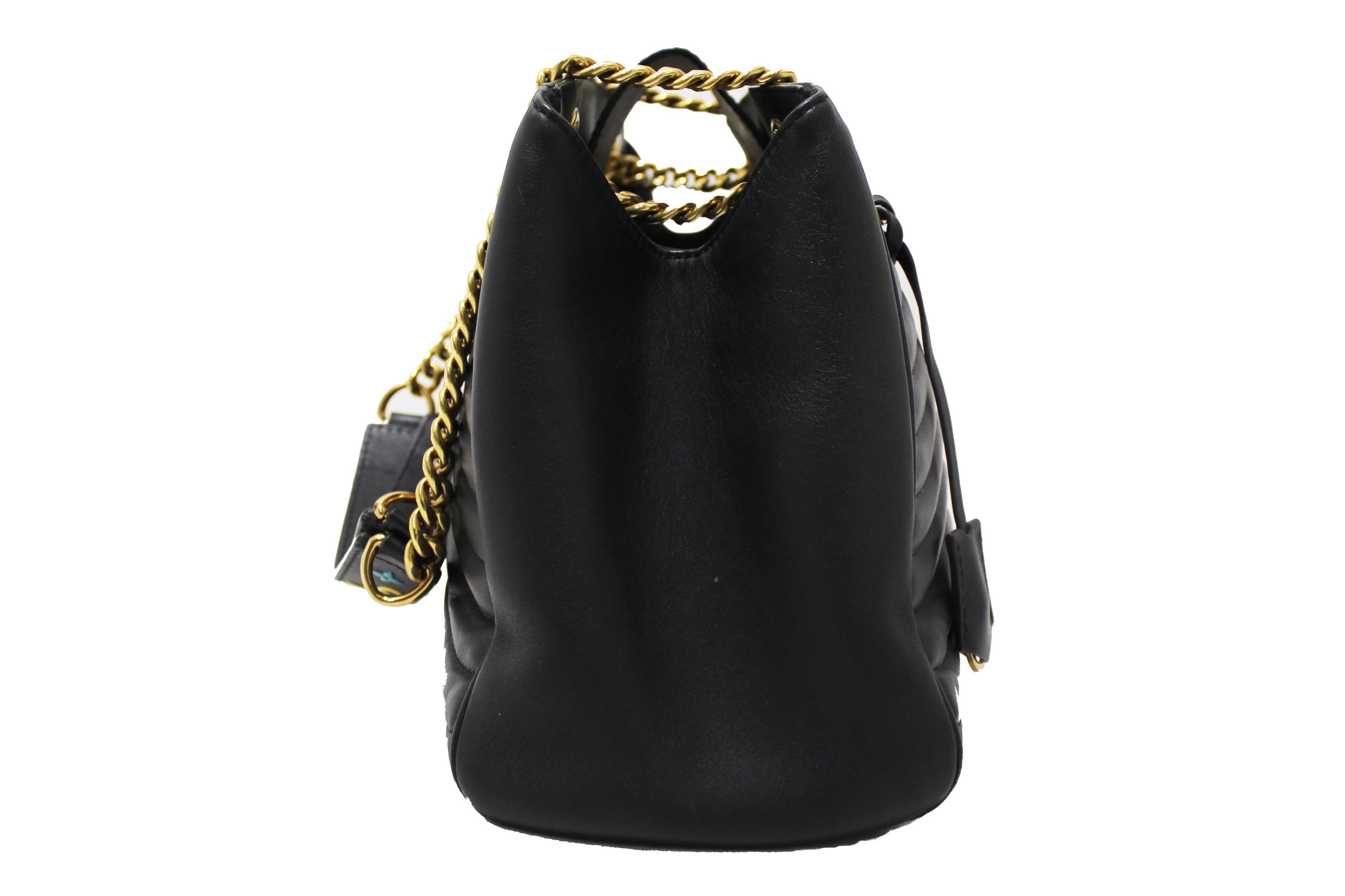 Authentic Louis Vuitton Black Leather New Wave Chain Tote Shoulder Bag