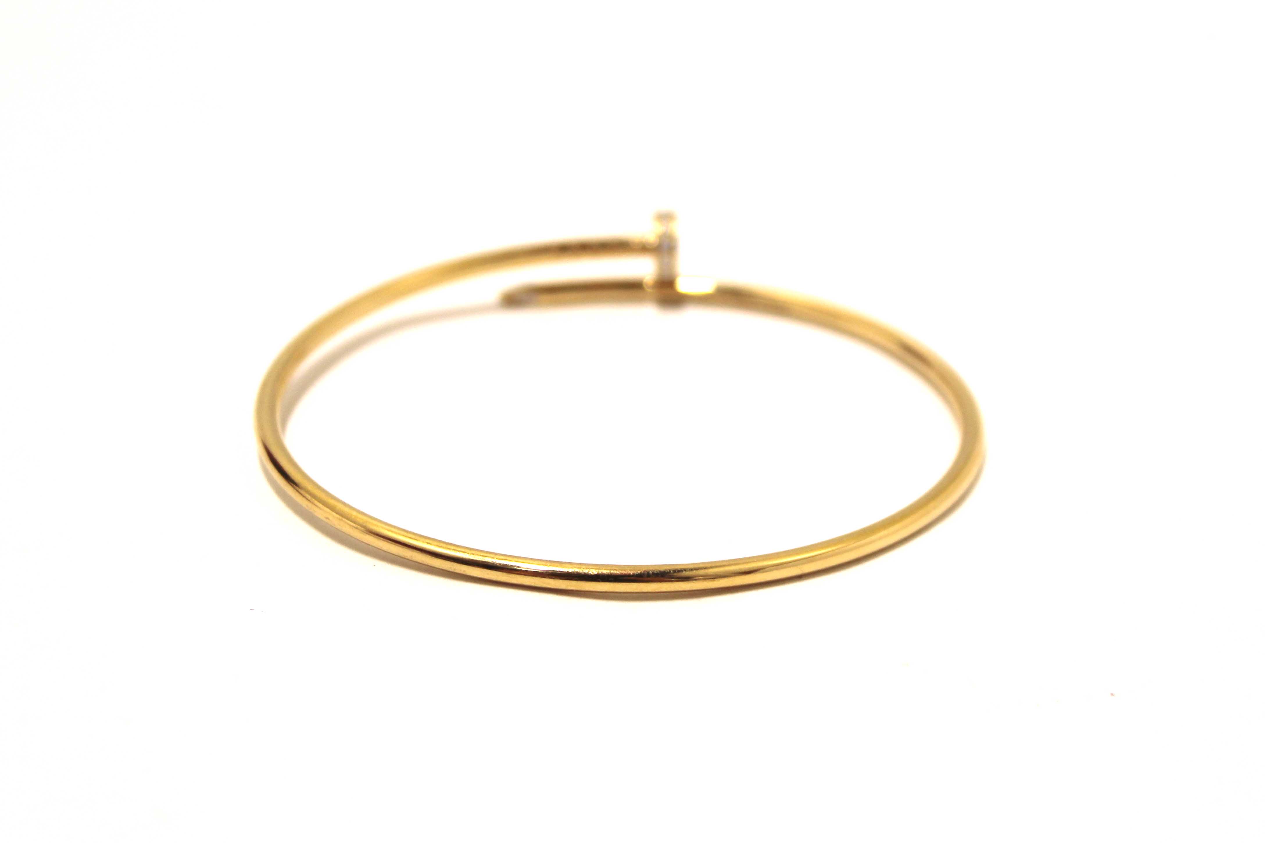Authentic Cartier 18K Yellow Gold with Diamonds Small Juste Un Clou Bracelet Size 19