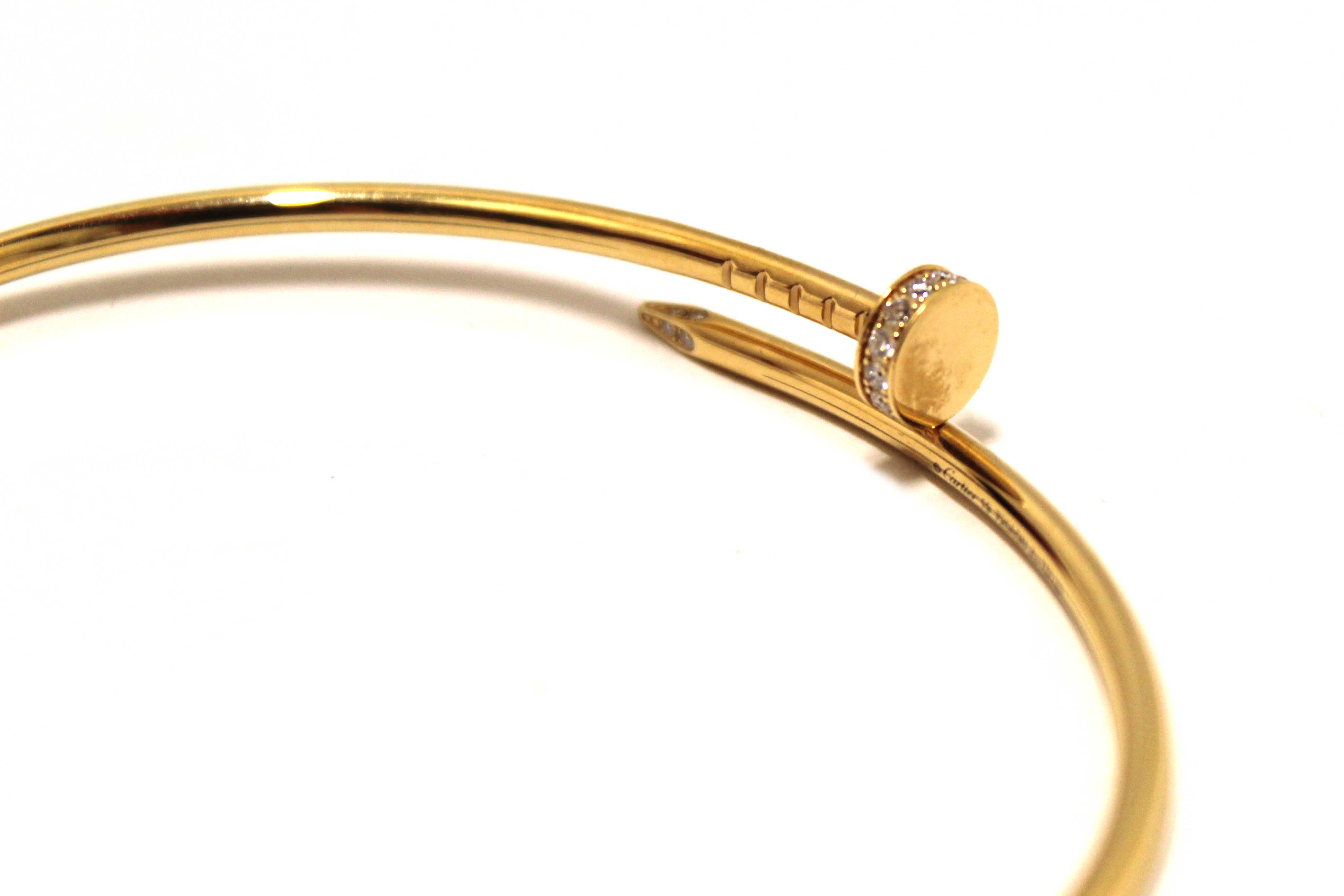 Authentic Cartier 18K Yellow Gold with Diamonds Small Juste Un Clou Bracelet Size 19