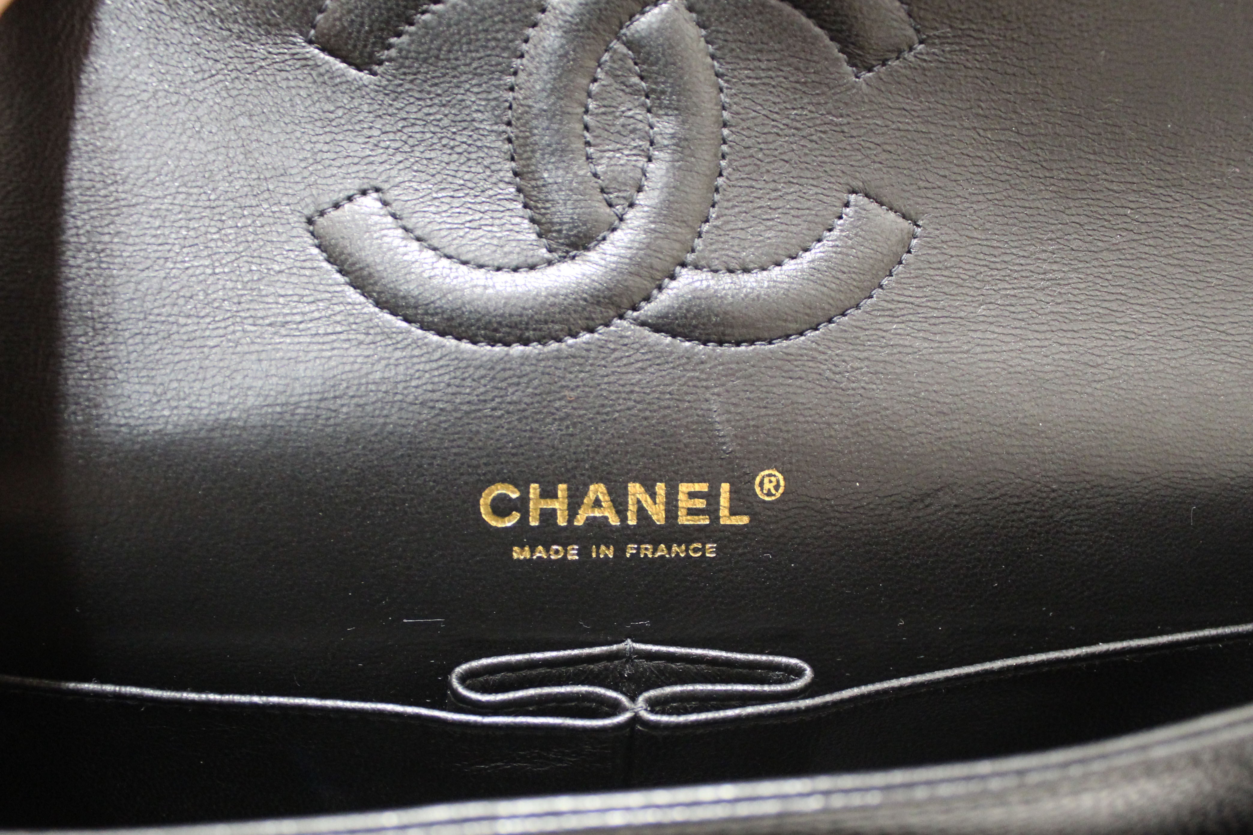 Authentic Chanel Classic Black Quilted Caviar Leather Classic Medium Double Flap Bag