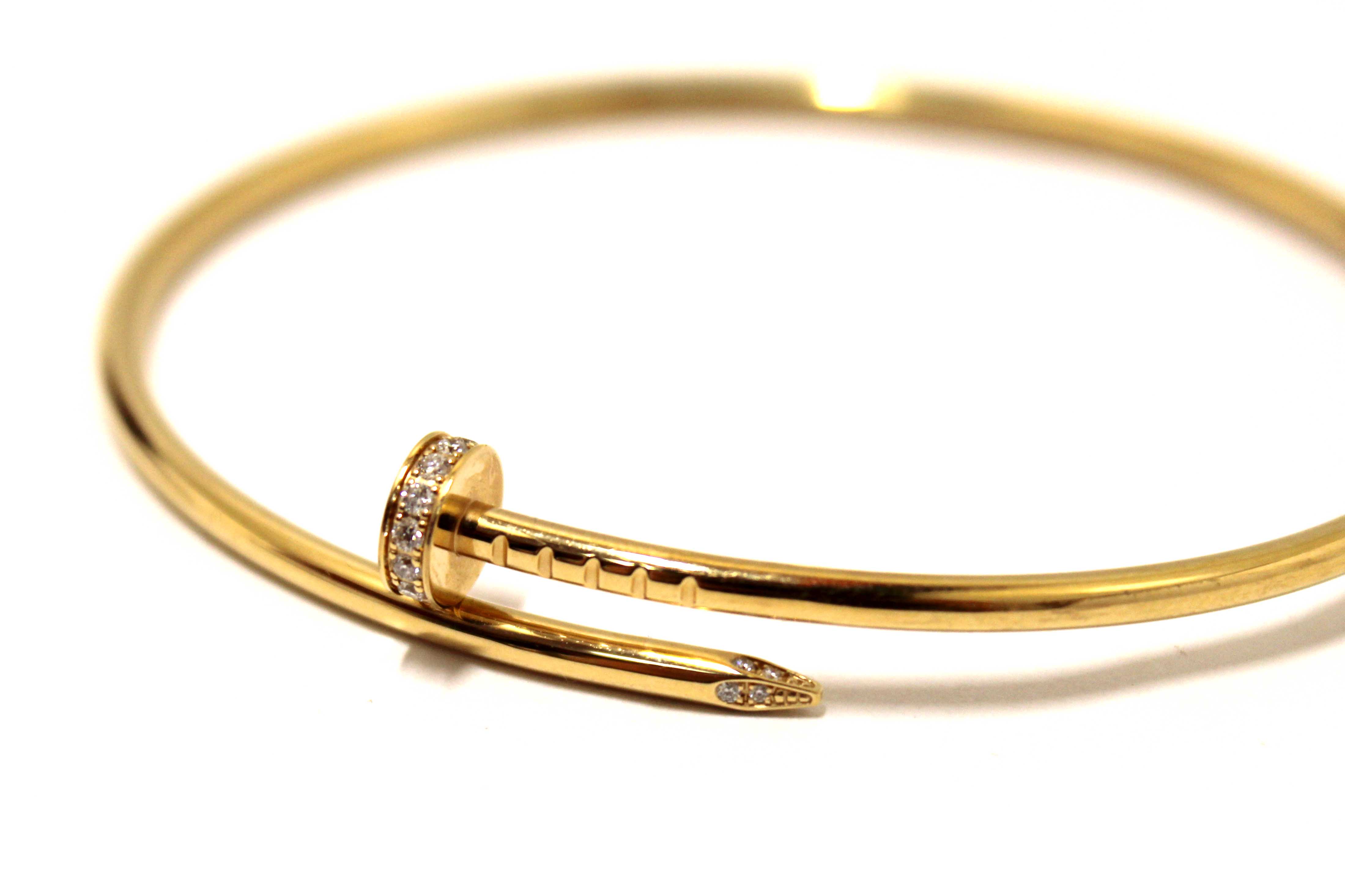 Authentic Cartier 18K Yellow Gold with Diamonds Small Juste Un Clou Bracelet Size 19