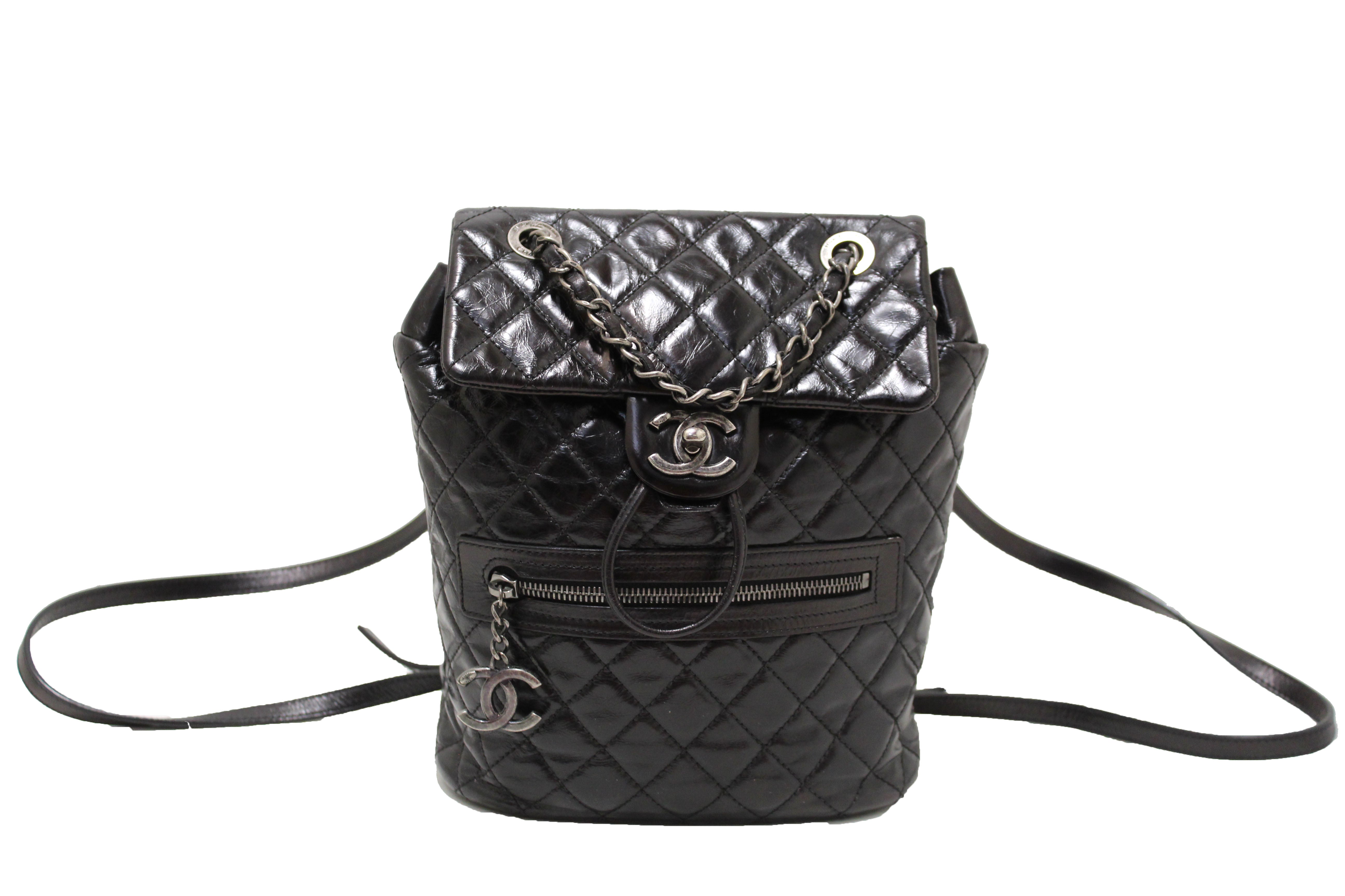 Chanel Black Quilted Glazed Calfskin Mountain Backpack