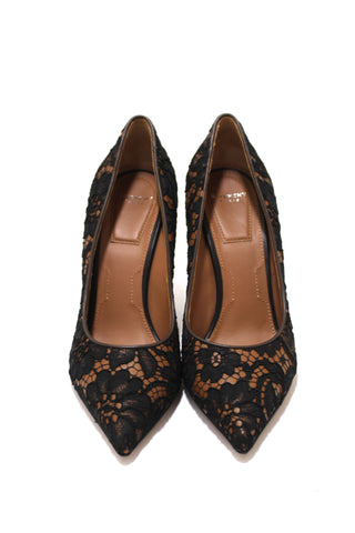 NEW Authentic Givenchy Black Floral Lace Cover Brown Leather Pamela Pump Size 37.5