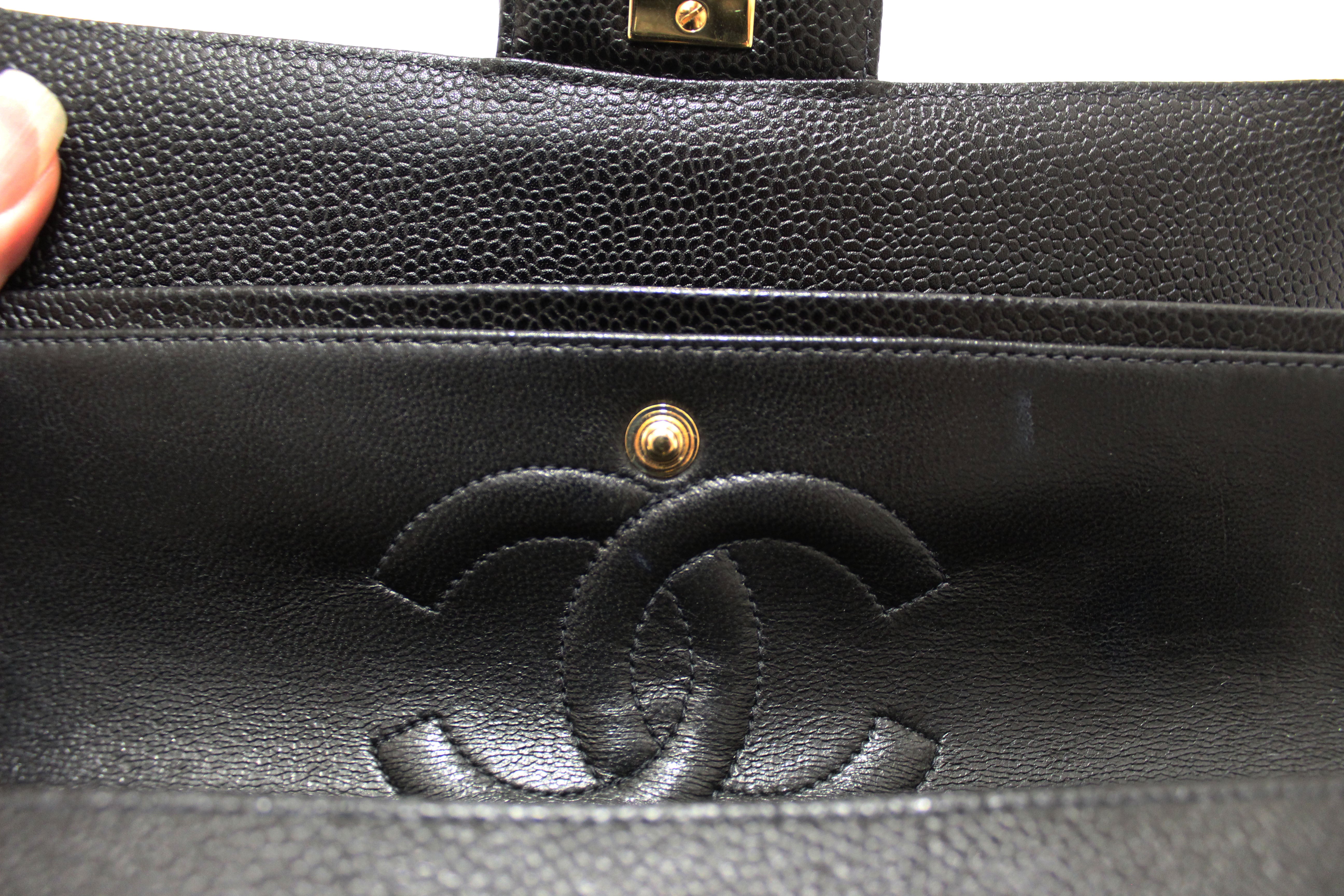 Authentic Chanel Classic Black Quilted Caviar Leather Classic Medium Double Flap Bag
