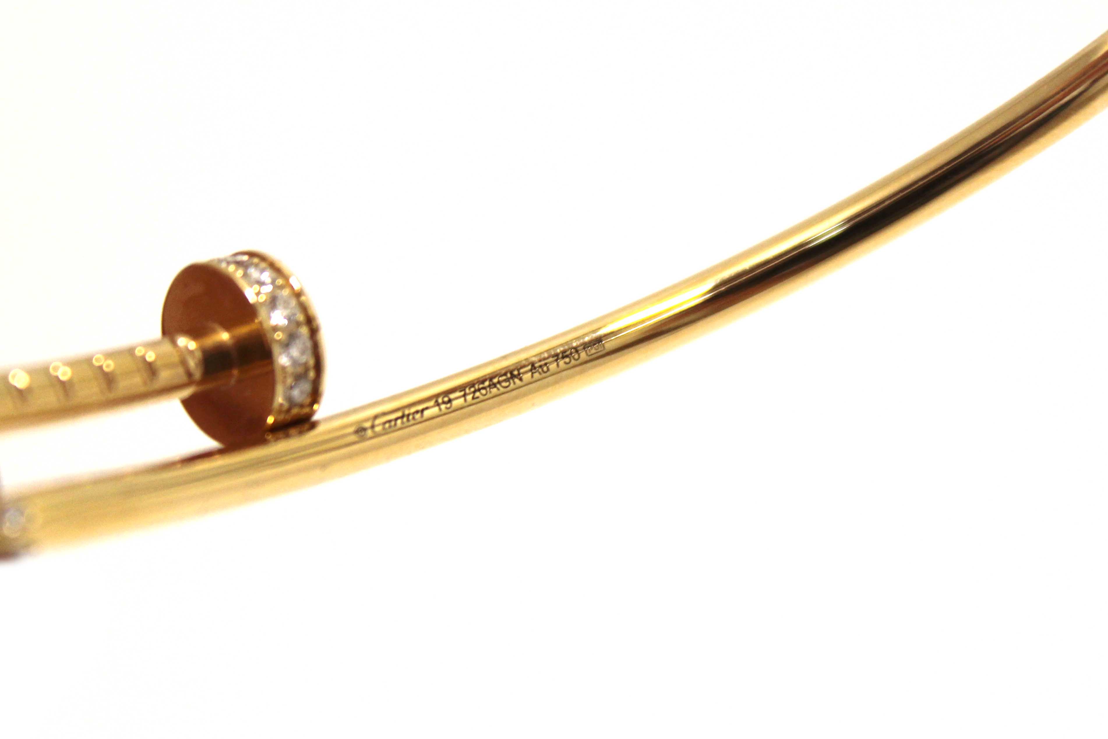 Authentic Cartier 18K Yellow Gold with Diamonds Small Juste Un Clou Bracelet Size 19