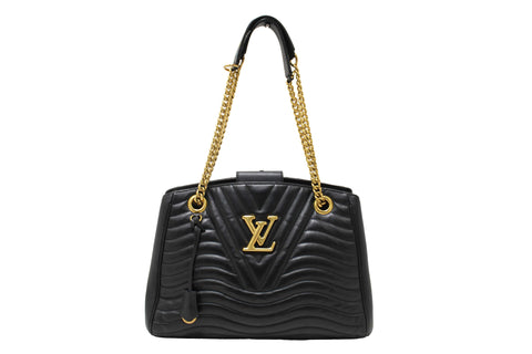 Authentic Louis Vuitton Black Leather New Wave Chain Tote Shoulder Bag
