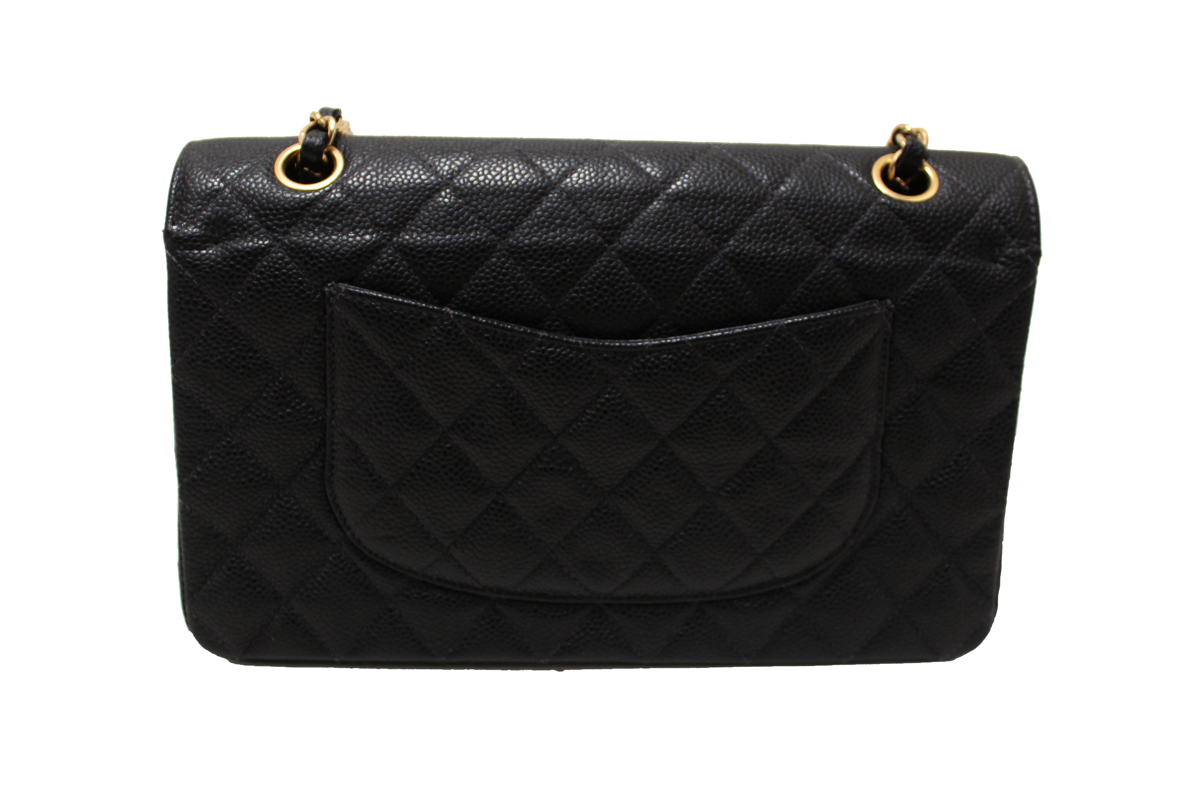 Authentic Chanel Classic Black Quilted Caviar Leather Classic Medium Double Flap Bag