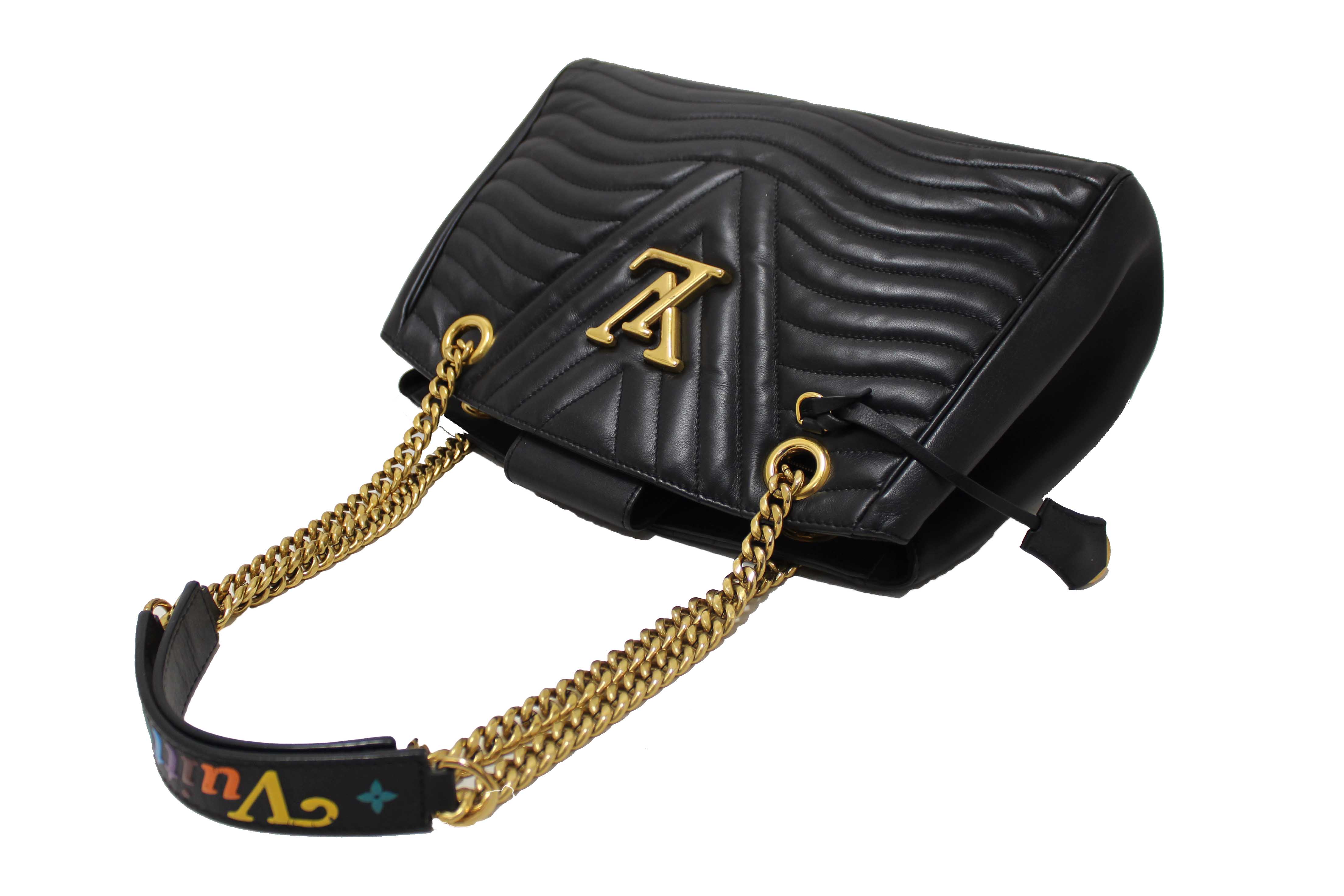 Authentic Louis Vuitton Black Leather New Wave Chain Tote Shoulder Bag