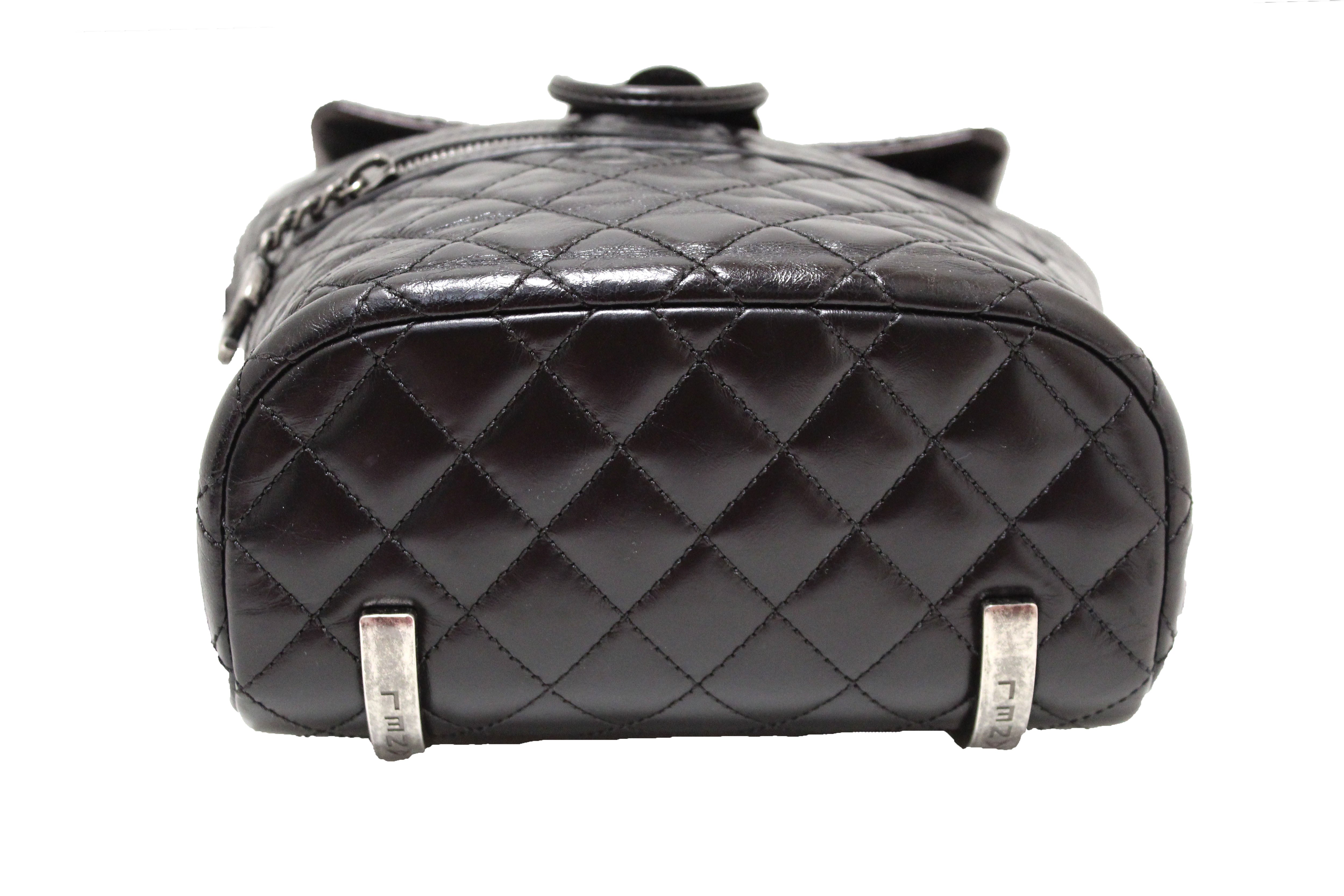 chanel small leather backpack Authentic Chanel Black Quilted Calfskin Leather Small Salzburg Mountai – Paris Station Shop
